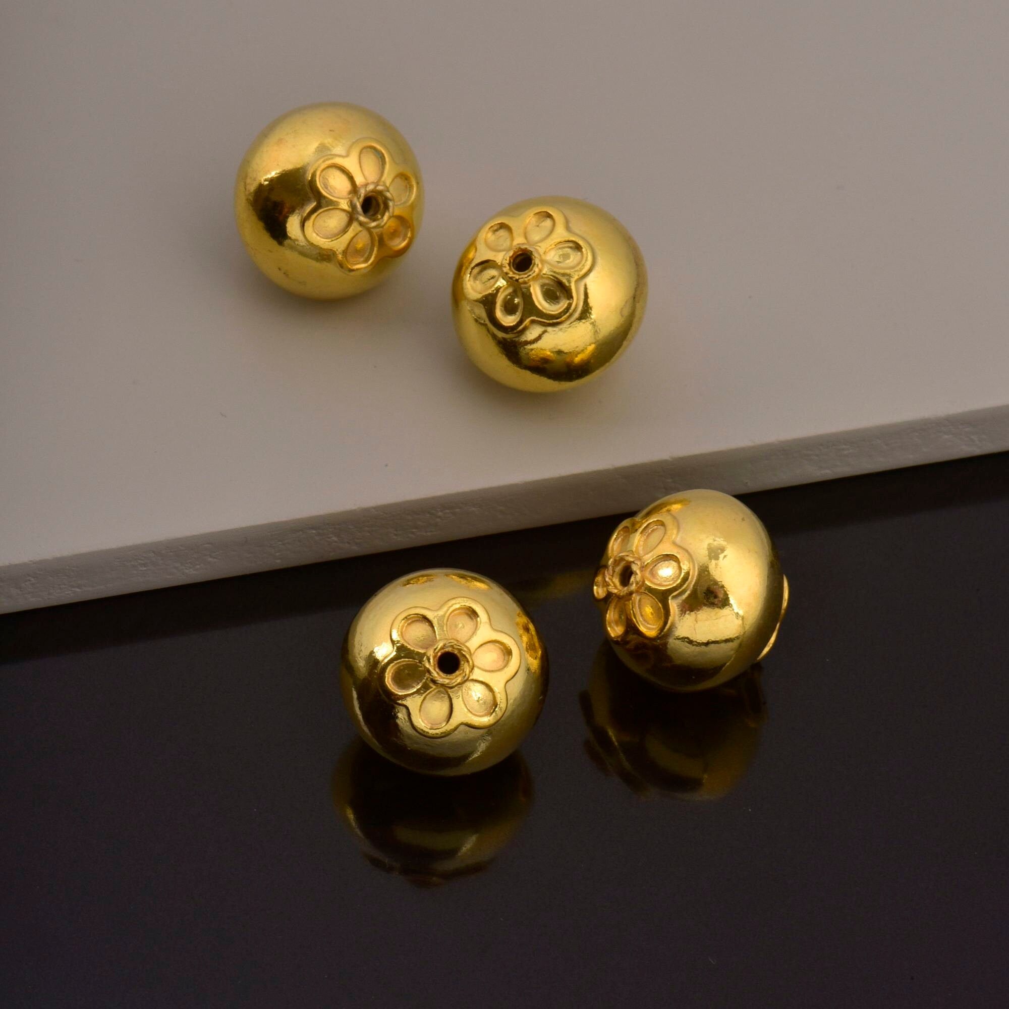 24K Gold Vermeil Large Sized Capped Seamless Beads, Handmade Silver Beads in 24K Gold, 925 Solid Silver Beads, Jewelry Supply, VM108B