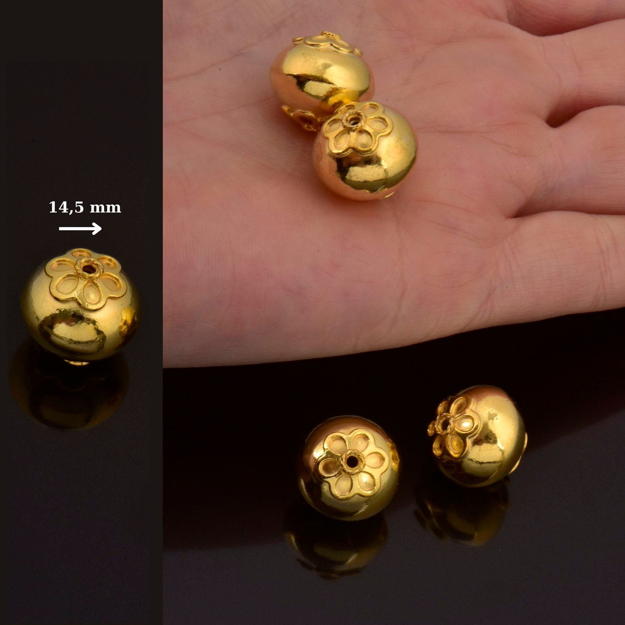 24K Gold Vermeil Large Sized Capped Seamless Beads, Handmade Silver Beads in 24K Gold, 925 Solid Silver Beads, Jewelry Supply, VM108B