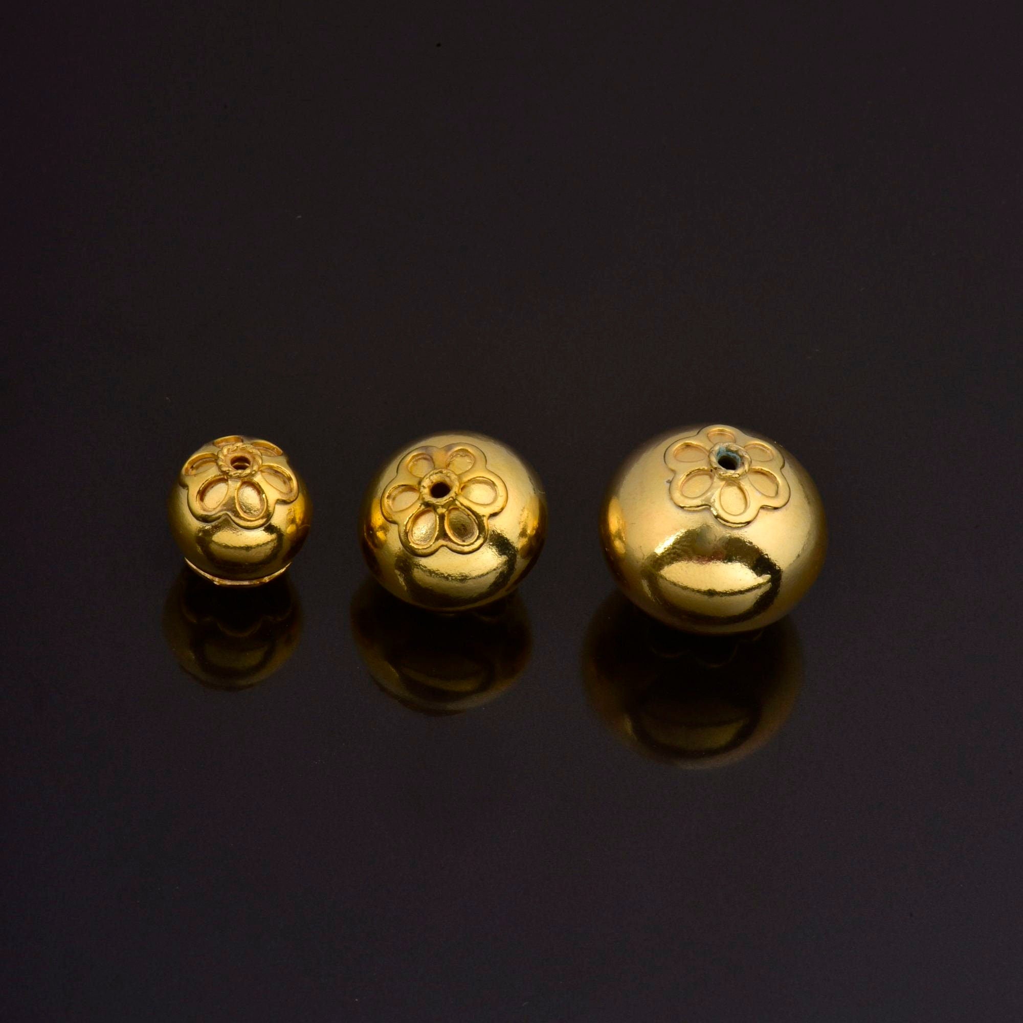 24K Gold Vermeil & 925 Silver Large Sized Capped Seamless Beads, Silver Beads, Handmade Silver Beads in Gold, Jewelry Supply, M/VM108A-C
