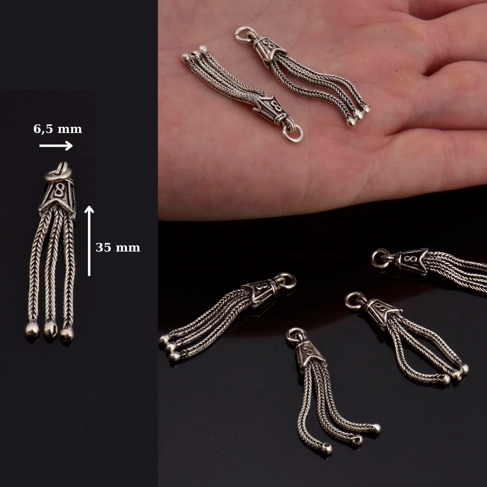 925 Sterling Silver Small Tassels, Handmade Silver Tassels, Solid Silver Tassels, Pendants Tassels, Jewelry Supply, M105
