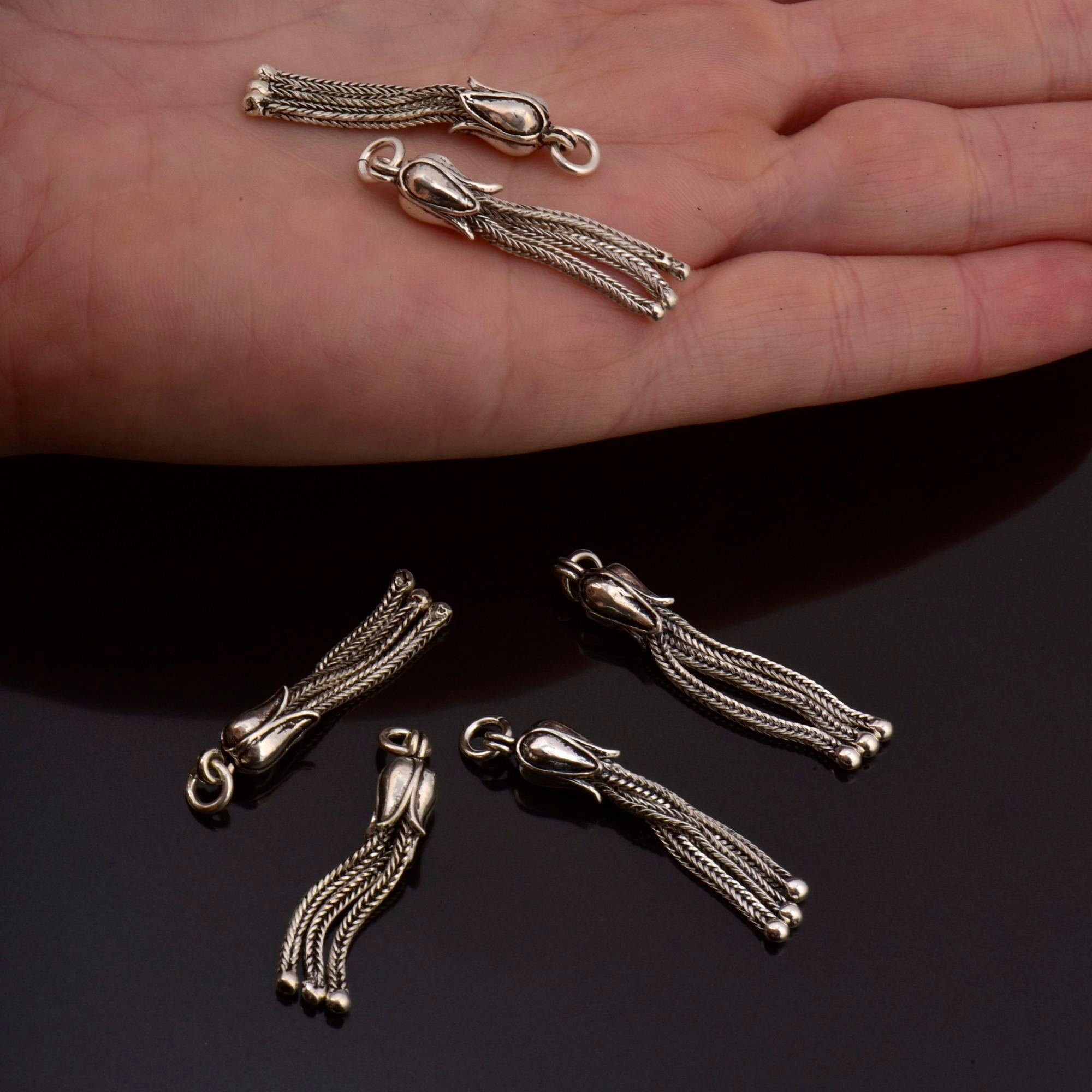 925 Sterling Silver Small Tassels, Handmade Silver Tassels, 925 Solid Silver Tassels, Pendants Tassels, Jewelry Supply, M107