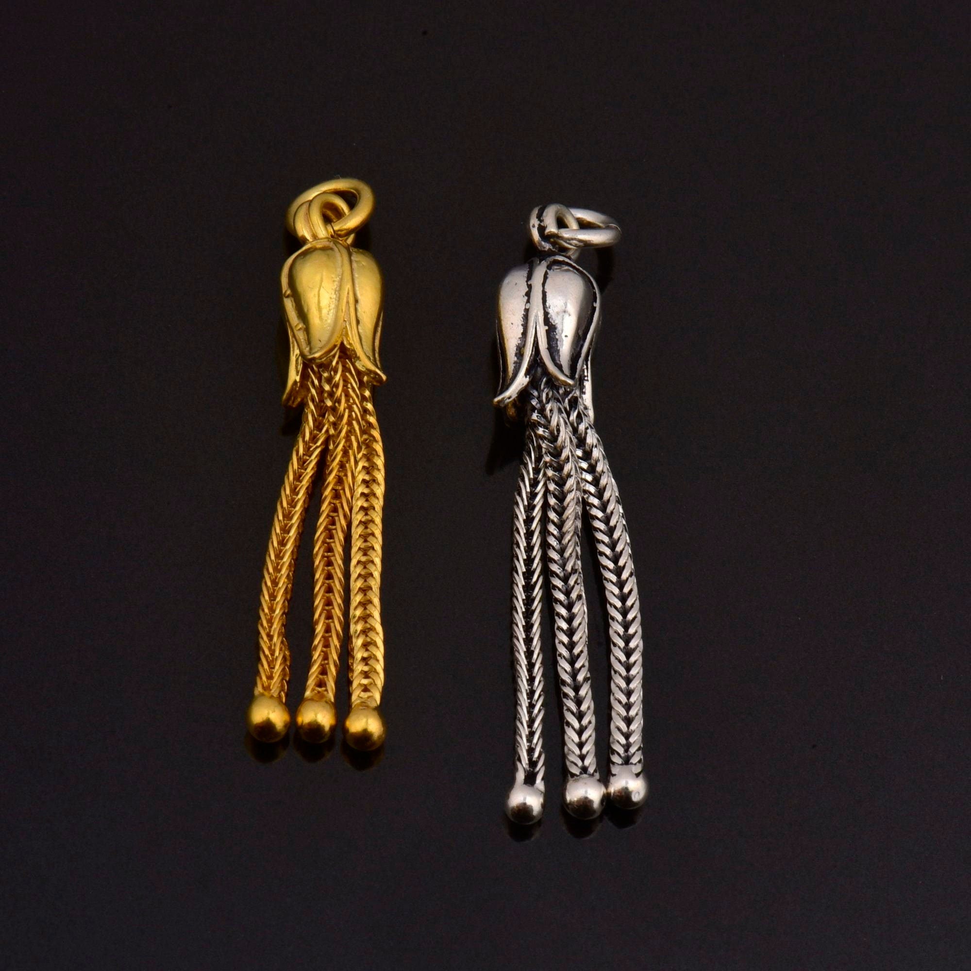 24K Gold Vermeil & 925 Silver Small Tassels, Handmade Silver Tassels in Gold, Silver Tassels, Pendants Tassels, Jewelry Supply, M/VM107