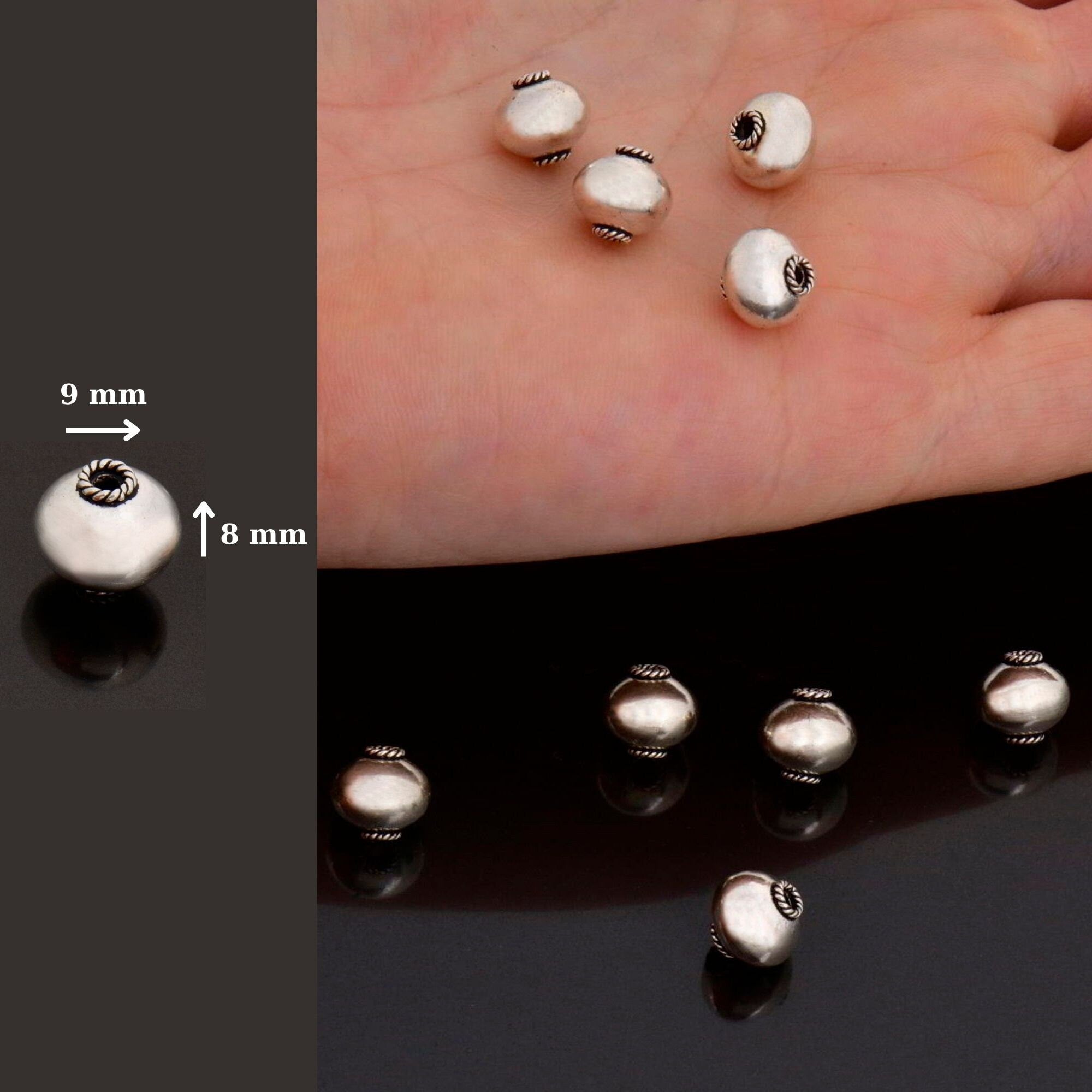 925 Sterling Silver Round Beads, Handmade Silver Beads, Solid Silver Beads, Spacer Beads, Handmade Beads, Jewelry Supply, M119B