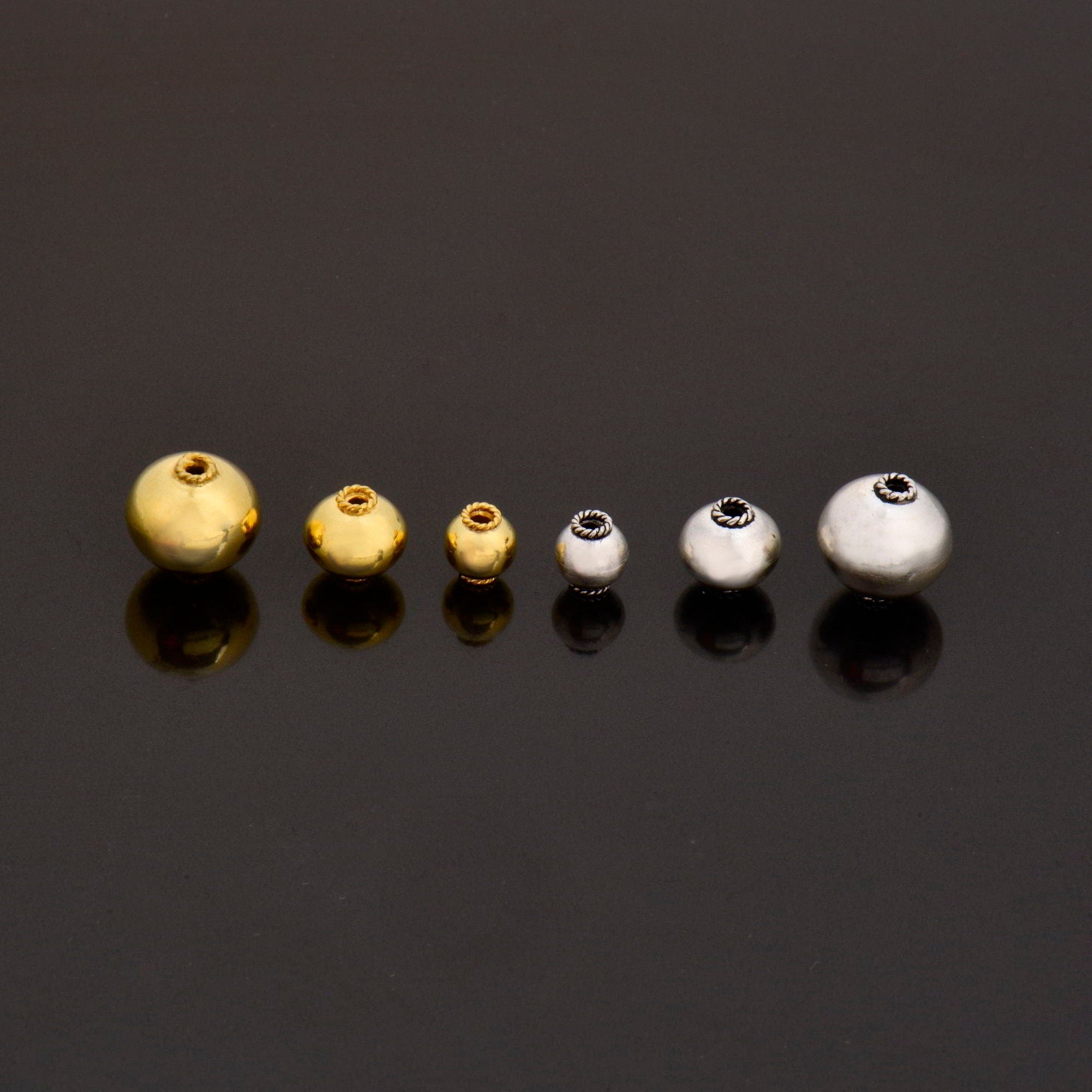 24K Gold Vermeil & 925 Silver Round Beads, Handmade Silver Beads inGold , Solid Silver Beads, Handmade Beads, Jewelry Supply, M/VM119 A-C