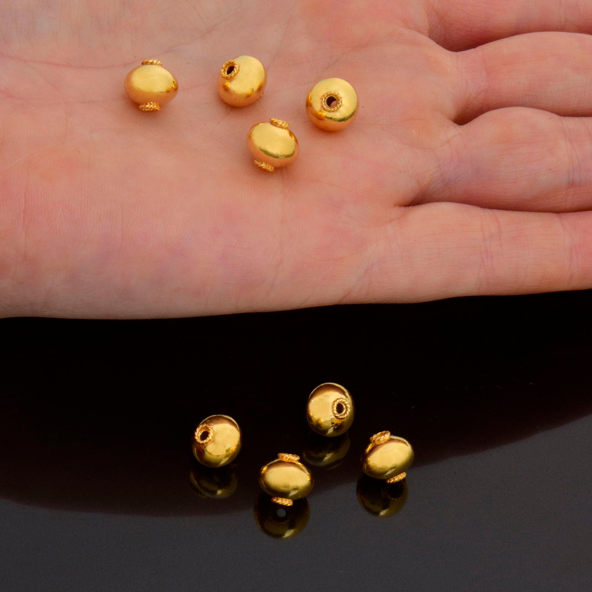 24K Gold Vermeil & 925 Silver Round Beads, Handmade Silver Beads inGold , Solid Silver Beads, Handmade Beads, Jewelry Supply, M/VM119 A-C