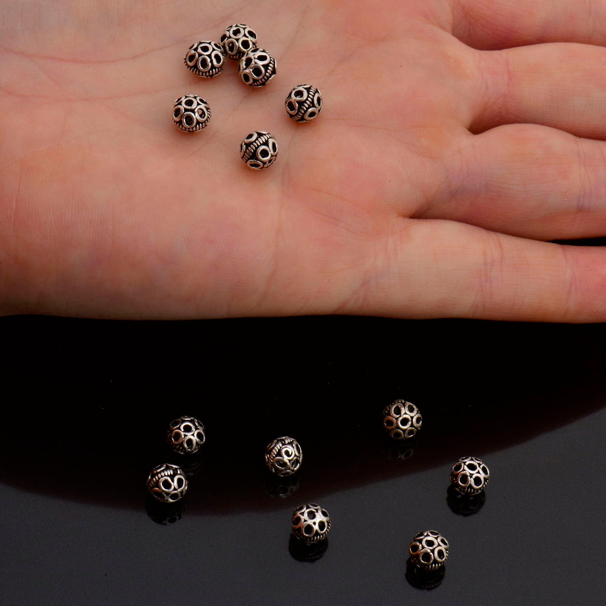 925 Sterling Silver Filigree Beads, Handmade Silver Beads, Solid Silver Beads, Spacer Beads, Jewelry Supply, M121A