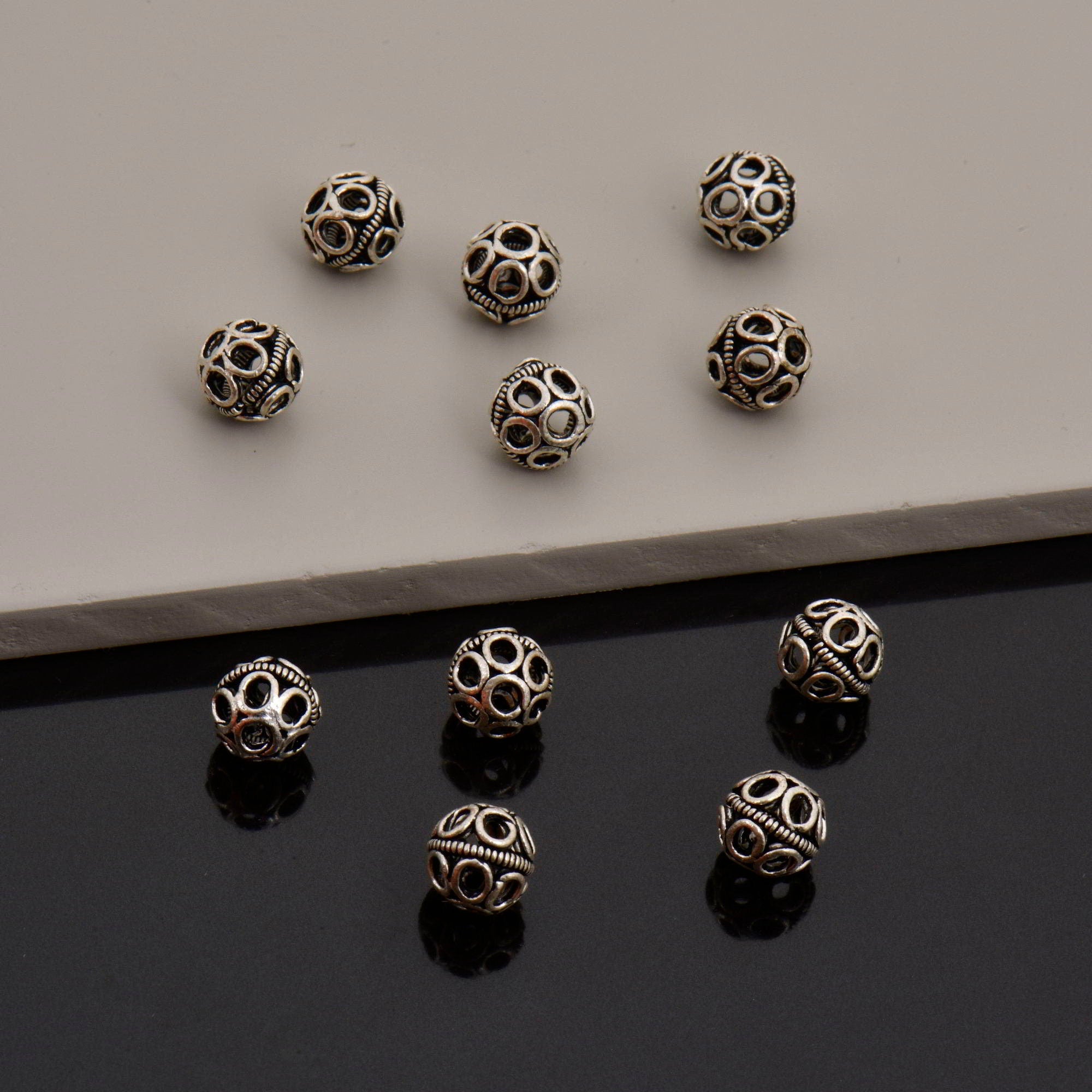 925 Sterling Silver Filigree Beads, Handmade Silver Beads, Solid Silver Beads, Spacer Beads, Jewelry Supply, M121C