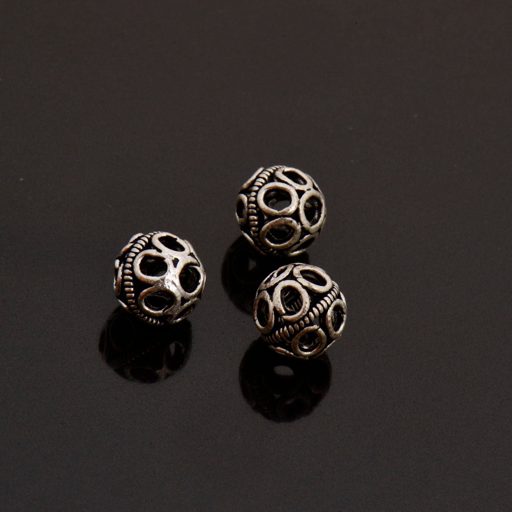 925 Sterling Silver Filigree Beads, Handmade Silver Beads, Solid Silver Beads, Spacer Beads, Jewelry Supply, M121C