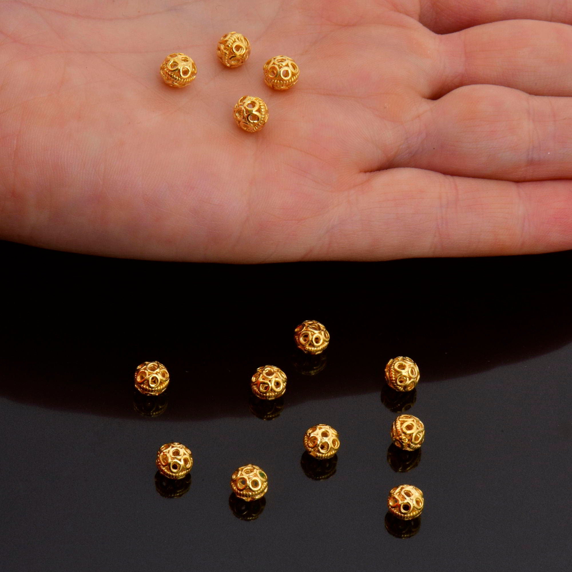 24K Gold Vermeil Filigree Beads, Handmade Silver Beads in 24K Gold, 925 Solid Silver Beads, Spacer Beads, Jewelry Supply, VM121A