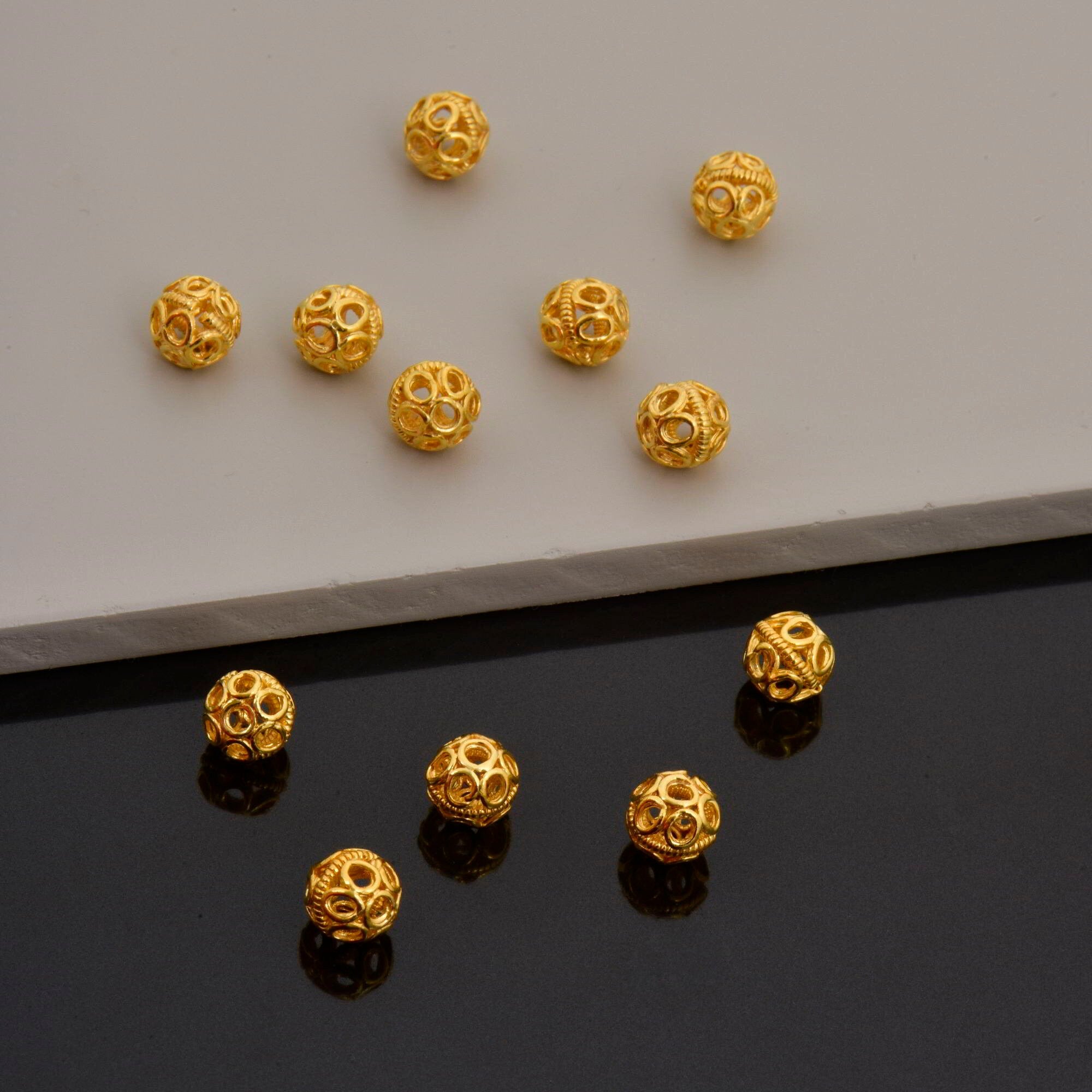 24K Gold Vermeil Filigree Beads, Handmade Silver Beads in 24K Gold, 925 Solid Silver Beads, Spacer Beads, Jewelry Supply, VM121B