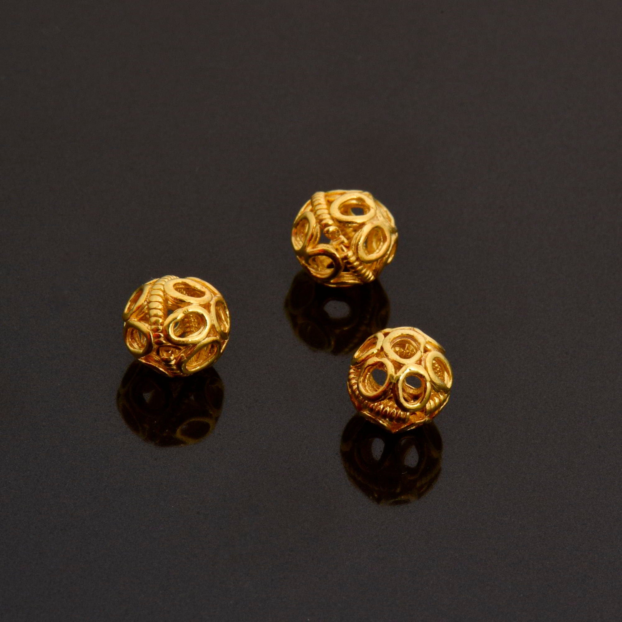 24K Gold Vermeil Filigree Beads, Handmade Silver Beads in 24K Gold, 925 Solid Silver Beads, Spacer Beads, Jewelry Supply, VM121B