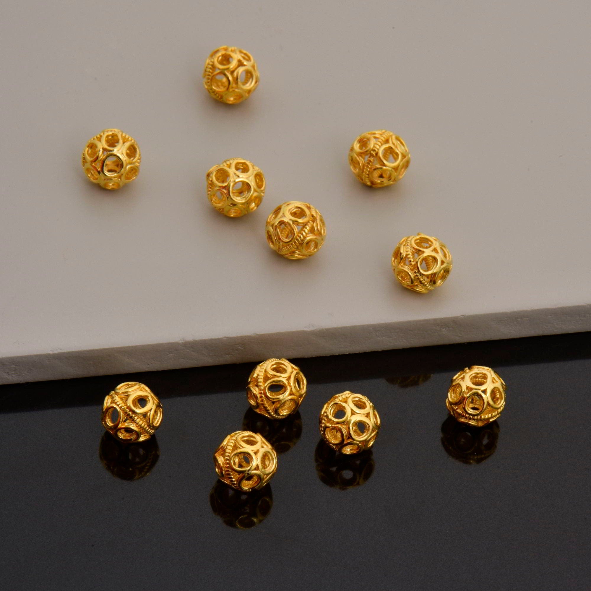 24K Gold Vermeil Filigree Beads, Handmade Silver Beads in 24K Gold, 925 Solid Silver Beads, Spacer Beads, Jewelry Supply, VM121C