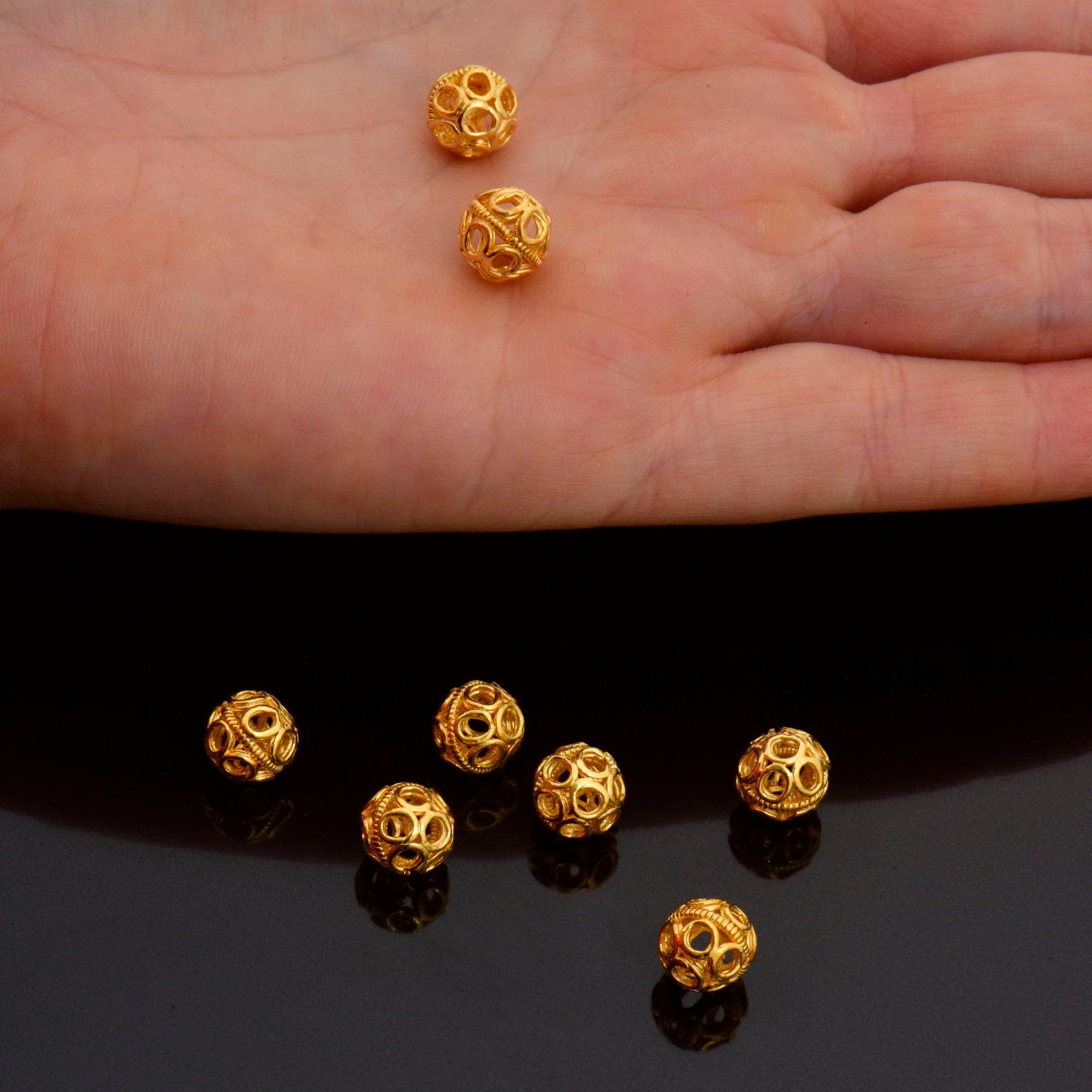 24K Gold Vermeil Filigree Beads, Handmade Silver Beads in 24K Gold, 925 Solid Silver Beads, Spacer Beads, Jewelry Supply, VM121C