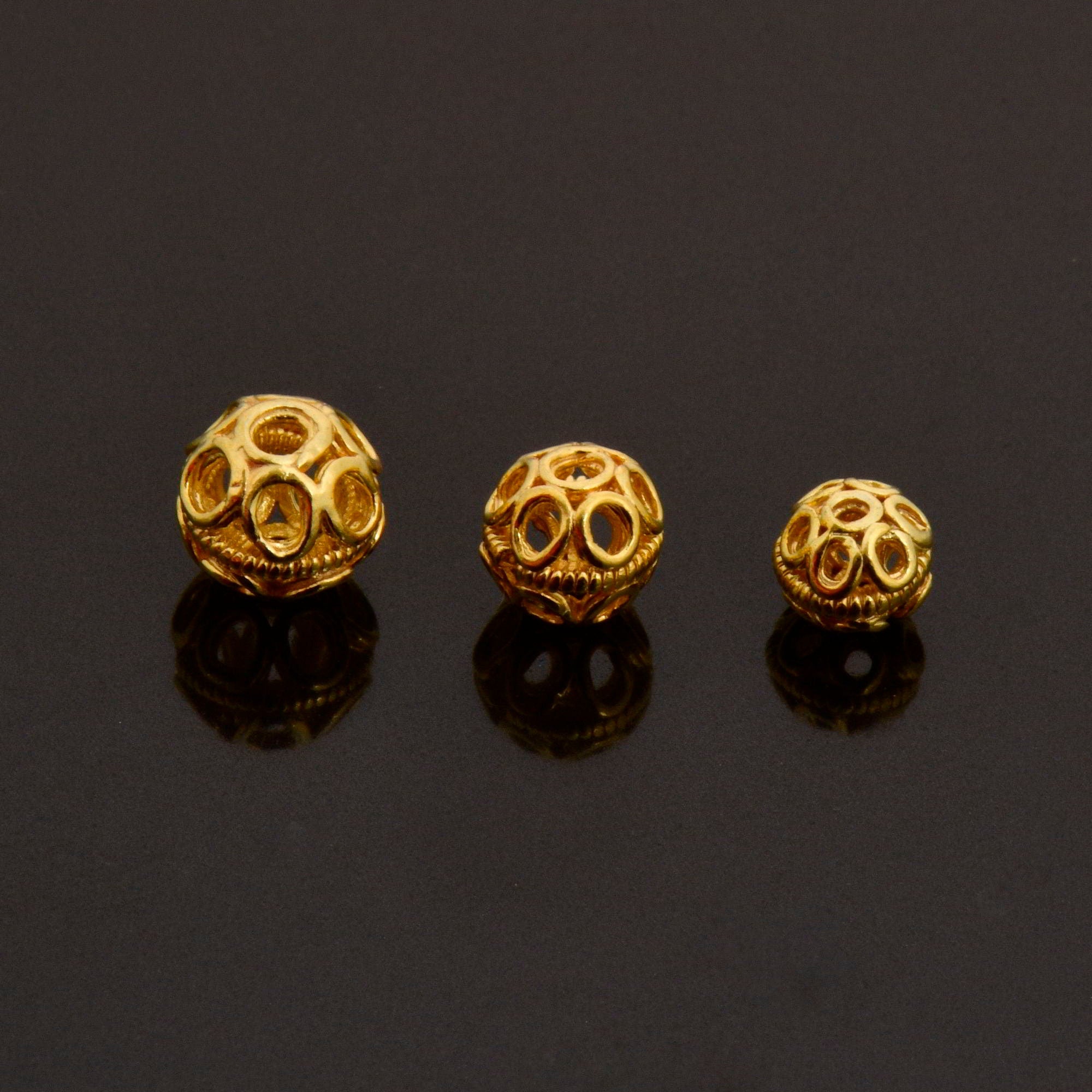 24K Gold Vermeil and 925 Silver Filigree Beads, Handmade Silver Beads, Gold Beads, Spacer Beads, Jewelry Supply, M/VM121 A-C