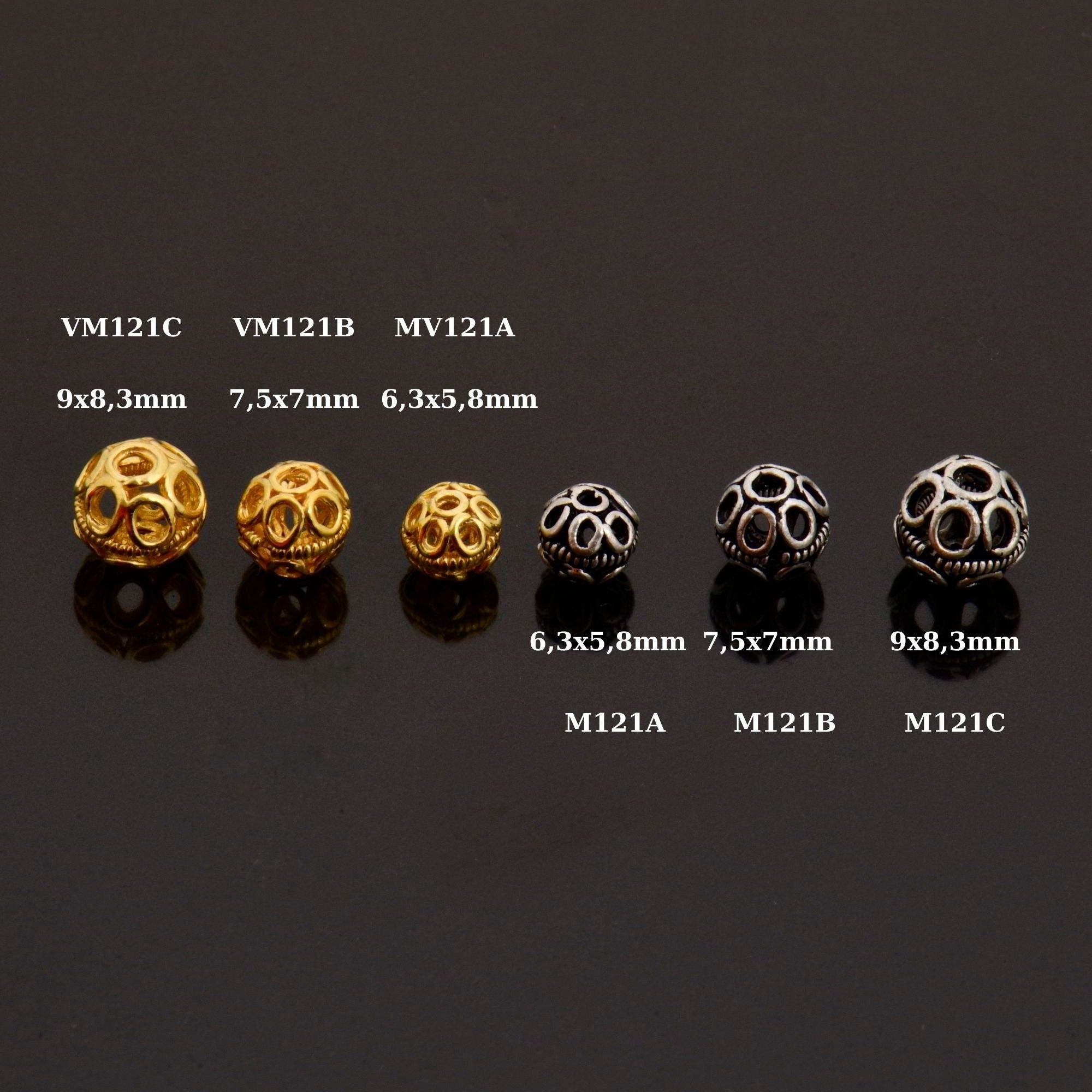 24K Gold Vermeil and 925 Silver Filigree Beads, Handmade Silver Beads, Gold Beads, Spacer Beads, Jewelry Supply, M/VM121 A-C