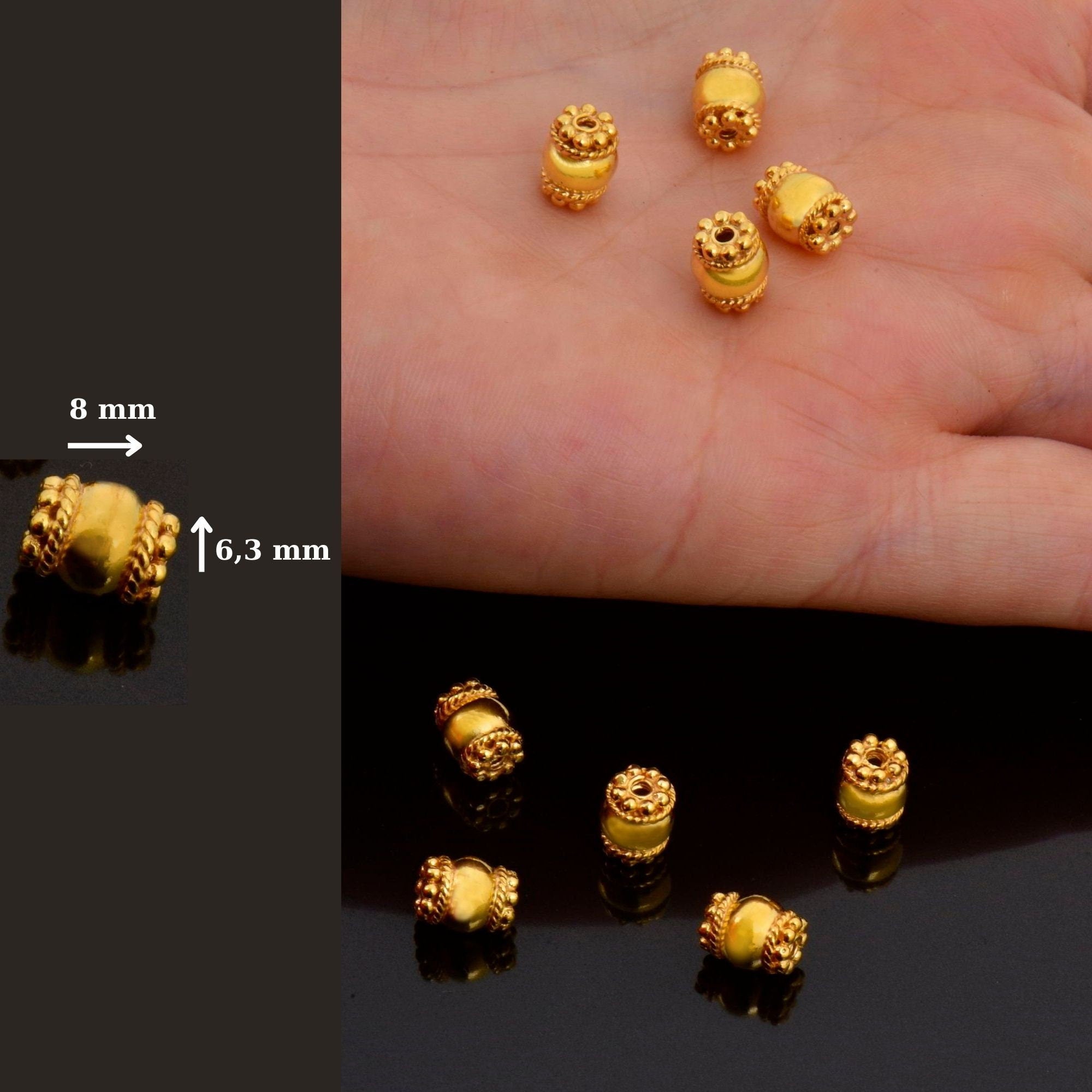 24K Gold Vermeil Capped Beads, Handmade Silver Beads in 24K Gold, 925 Solid Silver Beads, Jewelry Supply, VM123