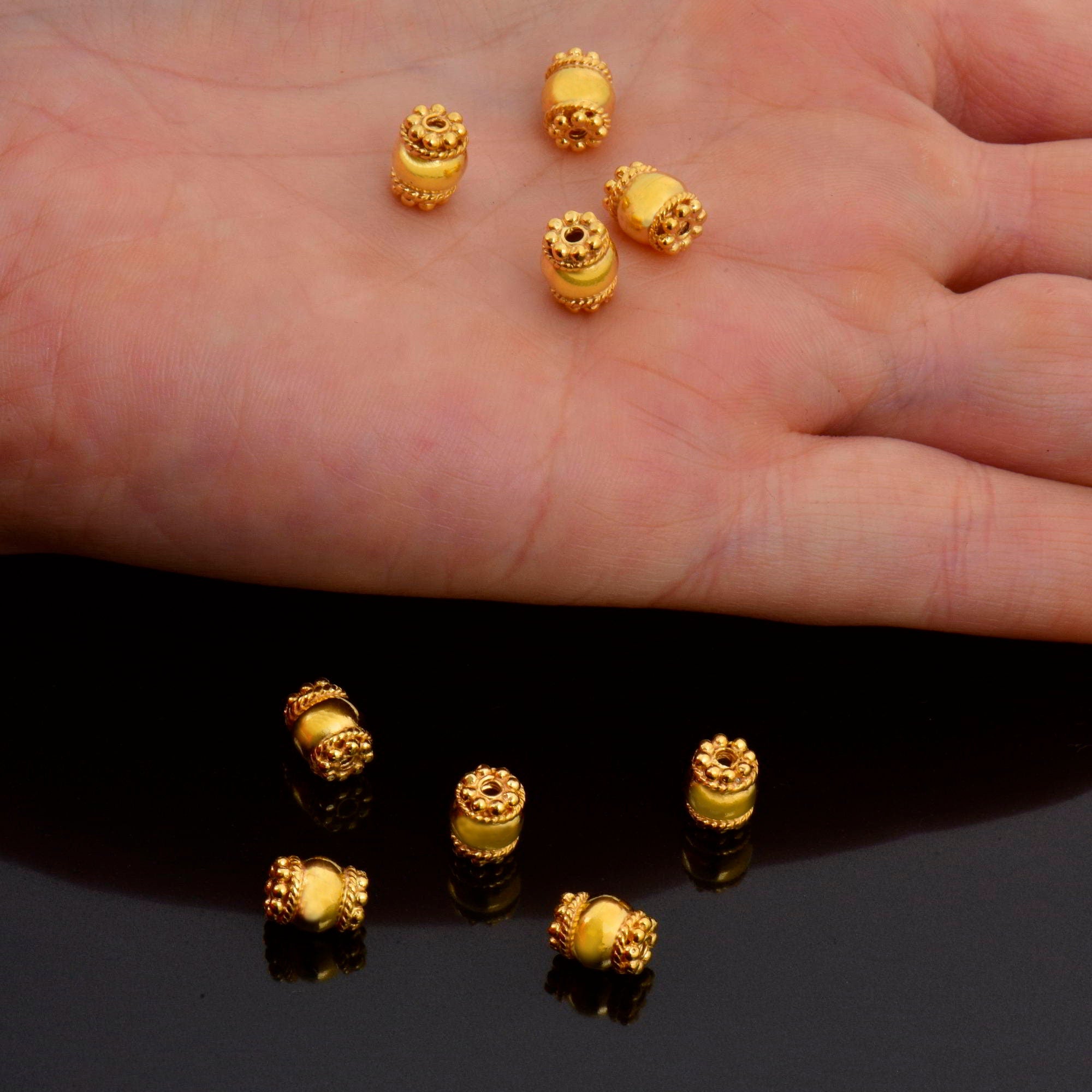 24K Gold Vermeil & 925 Silver Capped Beads, Handmade Silver Beads in Gold, Solid Silver Beads, Jewelry Supply, M/VM123