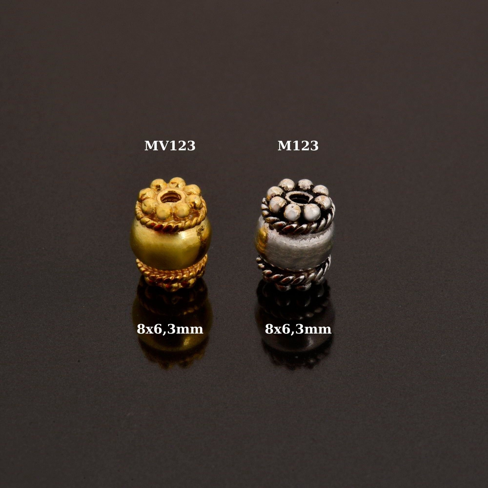 24K Gold Vermeil & 925 Silver Capped Beads, Handmade Silver Beads in Gold, Solid Silver Beads, Jewelry Supply, M/VM123