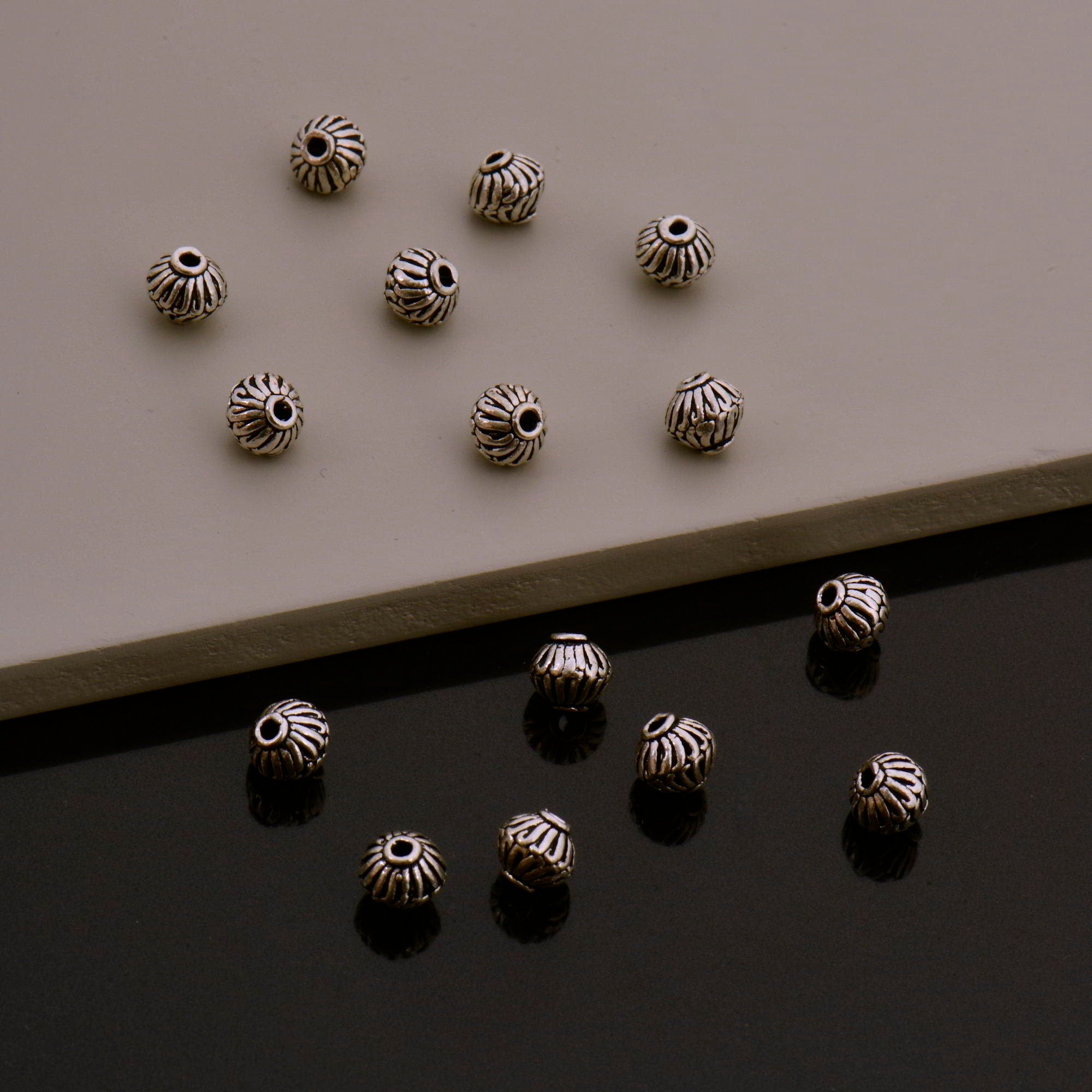 925 Sterling Silver Striated Bicone Beads, Handmade Silver Beads, 925 Solid Silver Beads, Spacer Beads, Jewelry Supply, M1177A