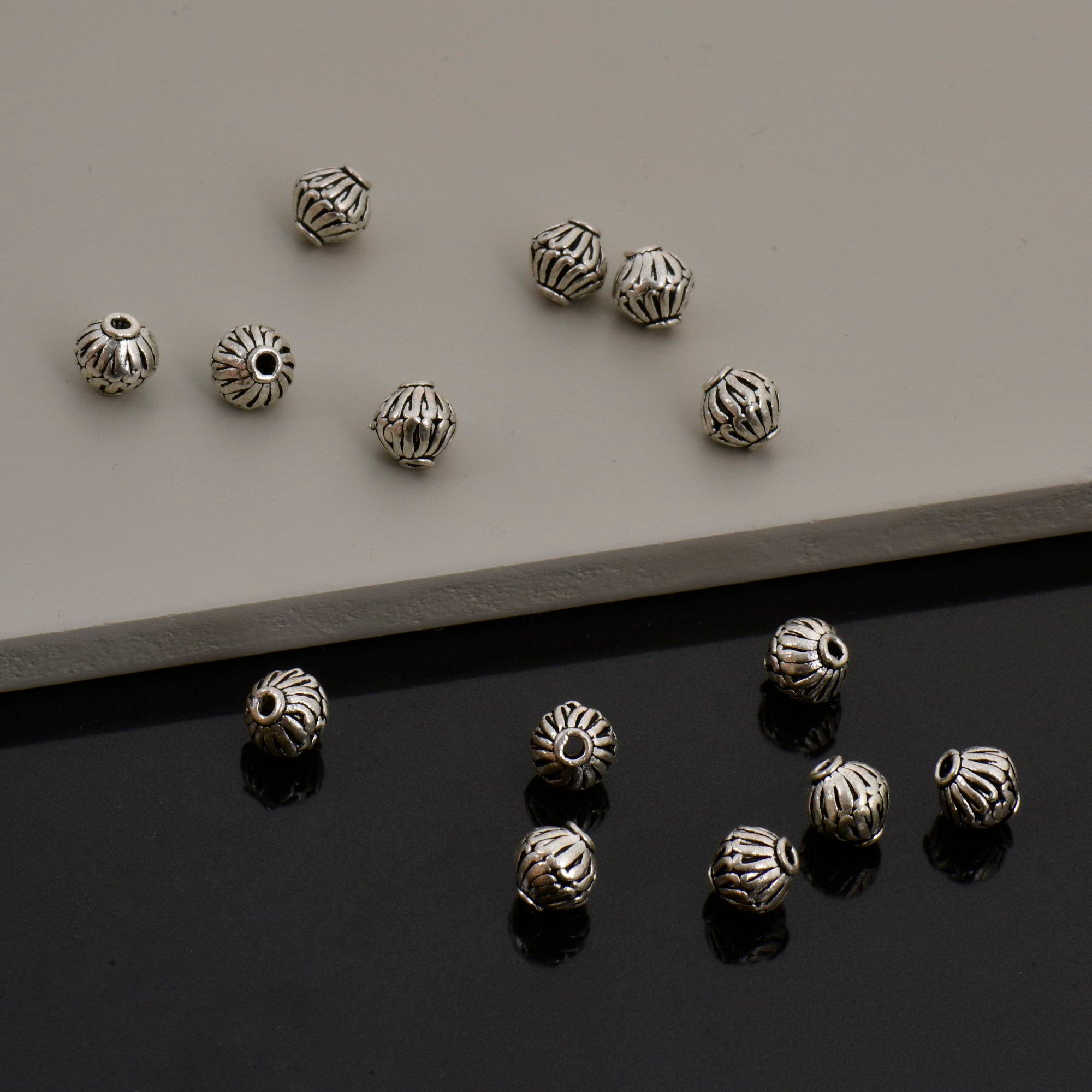 925 Sterling Silver Striated Bicone Beads, Handmade Silver Beads, 925 Solid Silver Beads, Spacer Beads, Jewelry Supply, M1177B