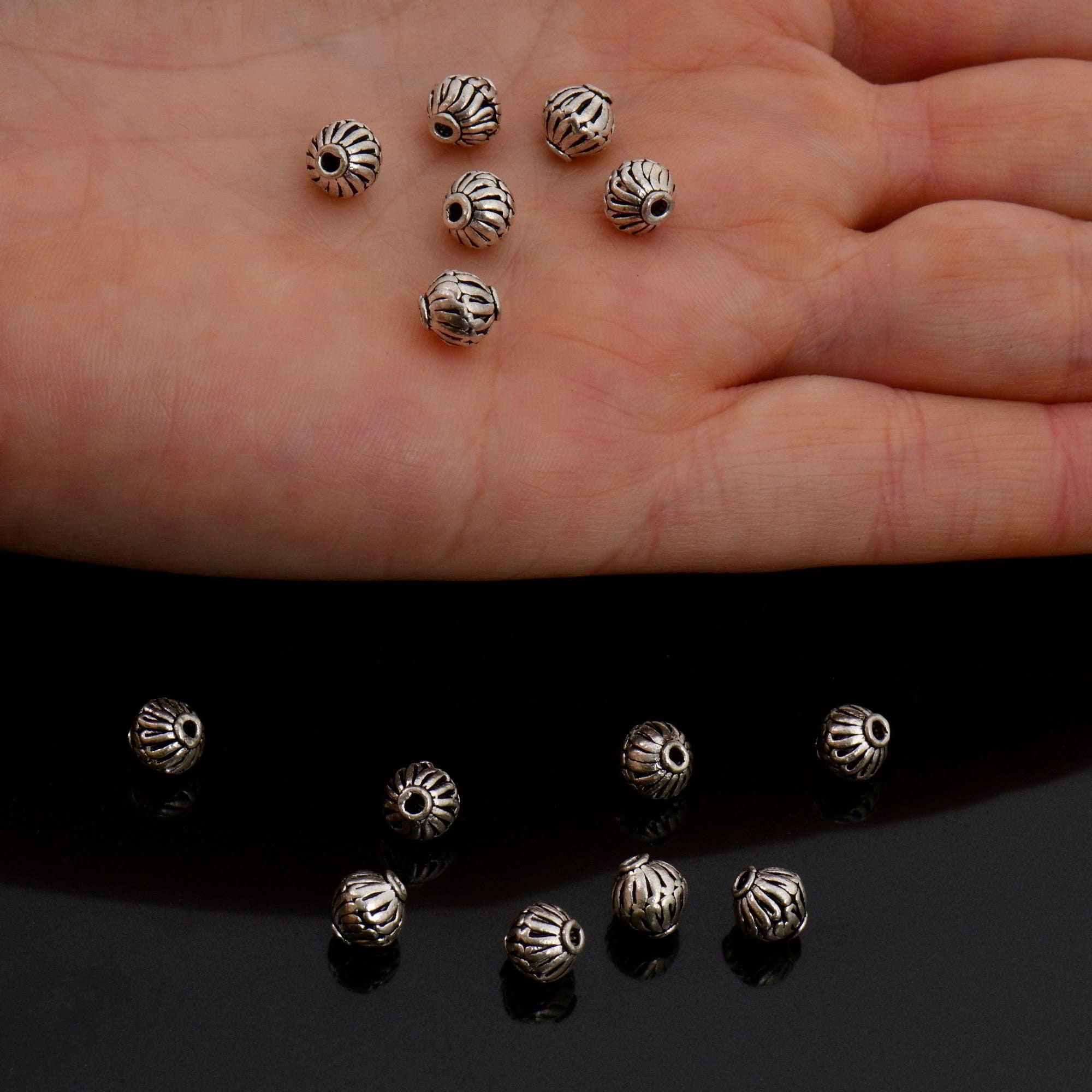 925 Sterling Silver Striated Bicone Beads, Handmade Silver Beads, 925 Solid Silver Beads, Spacer Beads, Jewelry Supply, M1177B