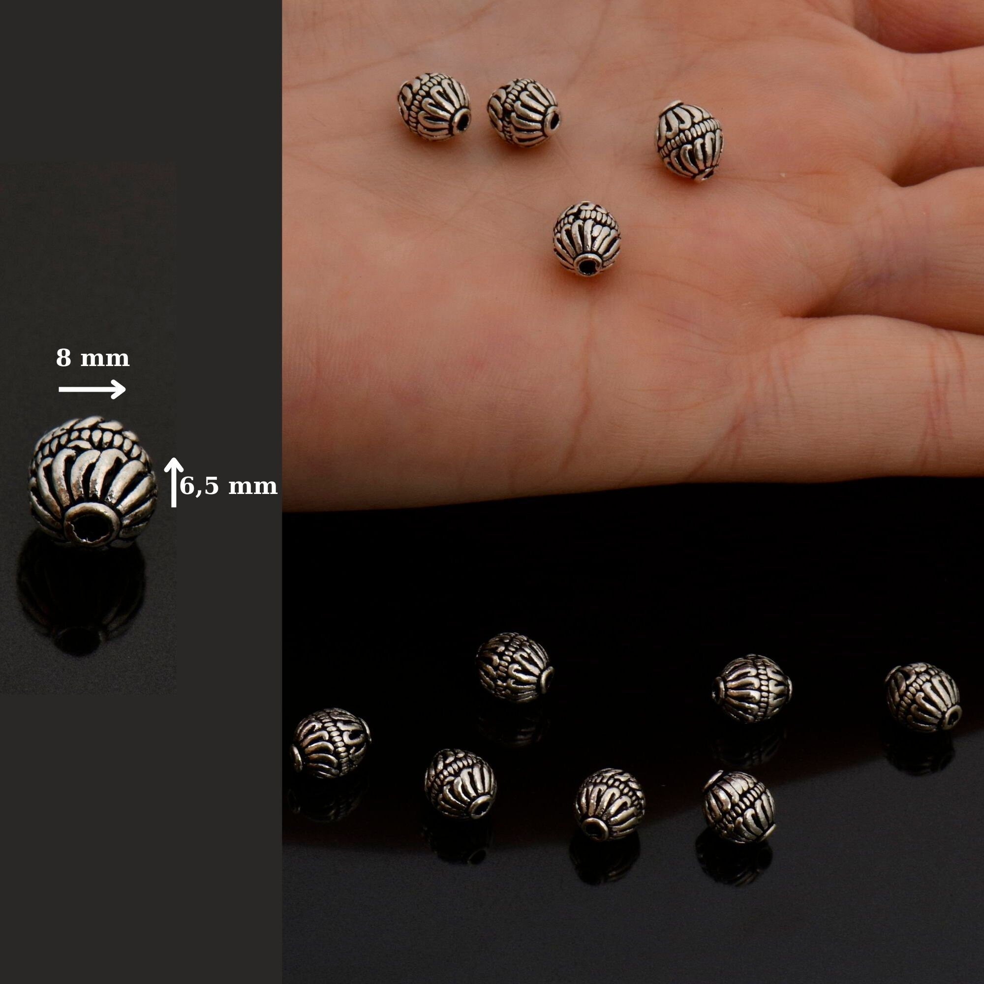 925 Sterling Silver Striated Bicone Beads, Handmade Silver Beads, 925 Solid Silver Beads, Spacer Beads, Jewelry Supply, M1177C