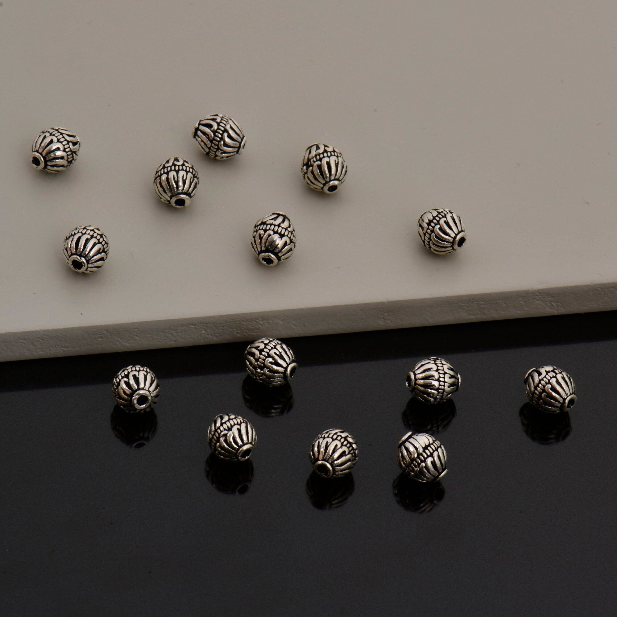 925 Sterling Silver Striated Bicone Beads, Handmade Silver Beads, 925 Solid Silver Beads, Spacer Beads, Jewelry Supply, M1177C