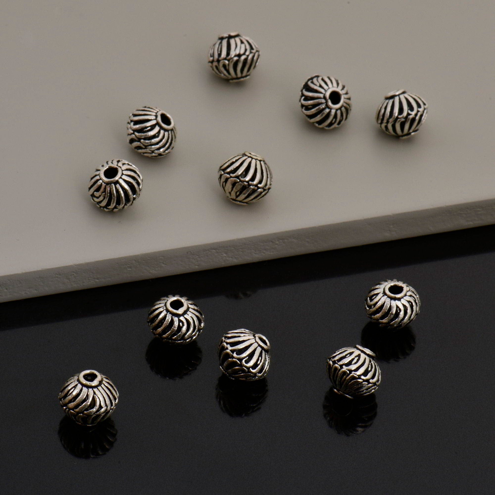 925 Sterling Silver Striated Bicone Beads, Handmade Silver Beads, 925 Solid Silver Beads, Spacer Beads, Jewelry Supply, M1177D