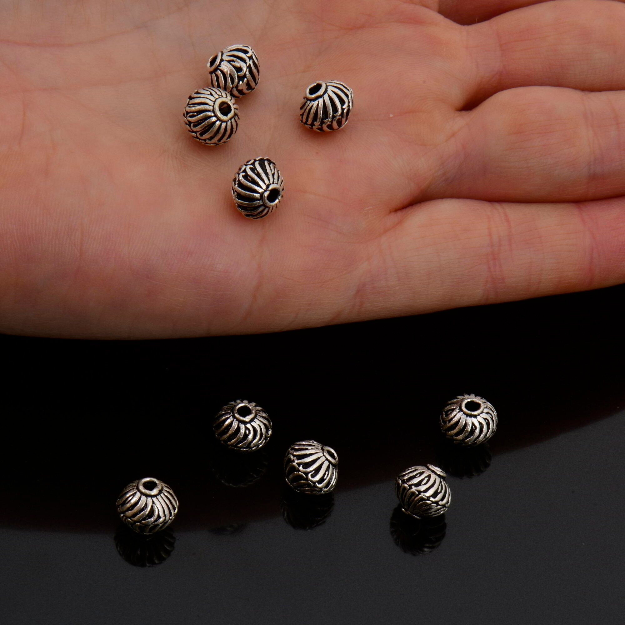 925 Sterling Silver Striated Bicone Beads, Handmade Silver Beads, 925 Solid Silver Beads, Spacer Beads, Jewelry Supply, M1177D