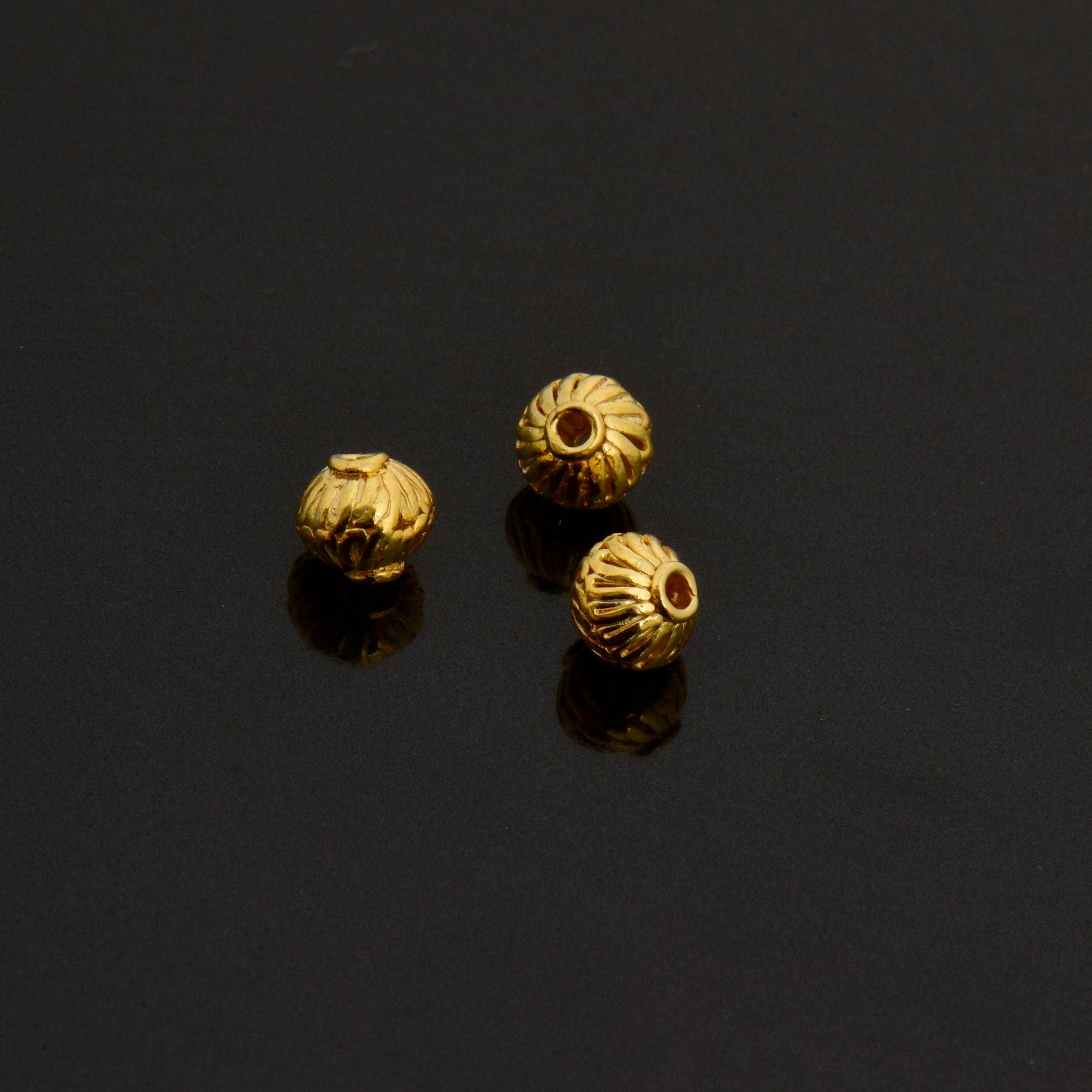 24K Gold Vermeil Striated Bicone Beads, Handmade Silver Beads in 24K Gold, 925 Solid Silver Beads, Spacer Beads, Jewelry Supply, VM117A