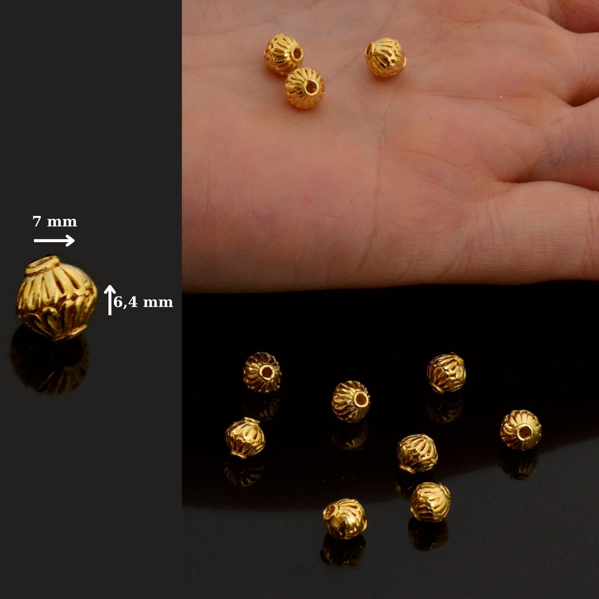 24K Gold Vermeil Striated Bicone Beads, Handmade Silver Beads in 24K Gold, 925 Solid Silver Beads, Spacer Beads, Jewelry Supply, VM117B