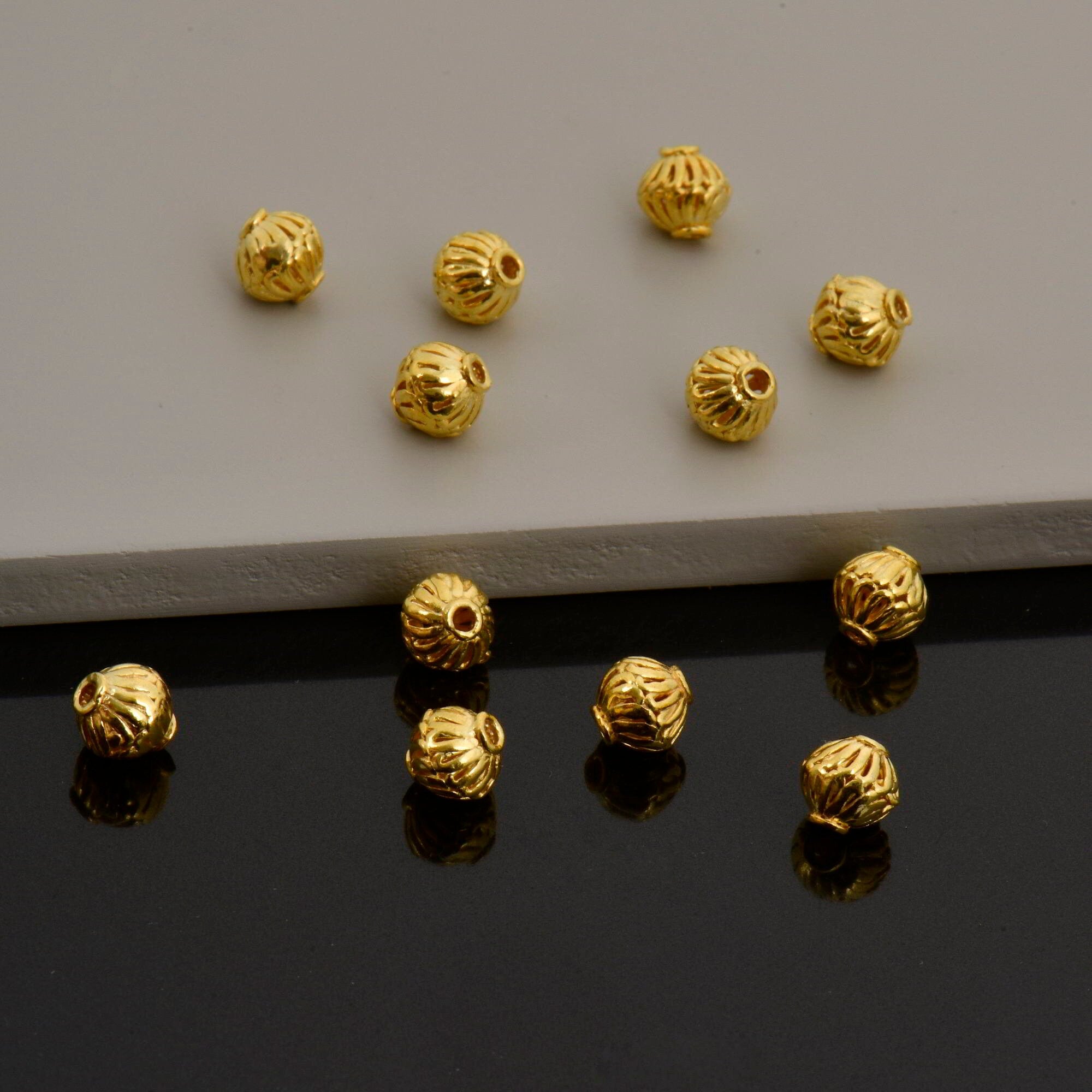 24K Gold Vermeil Striated Bicone Beads, Handmade Silver Beads in 24K Gold, 925 Solid Silver Beads, Spacer Beads, Jewelry Supply, VM117B