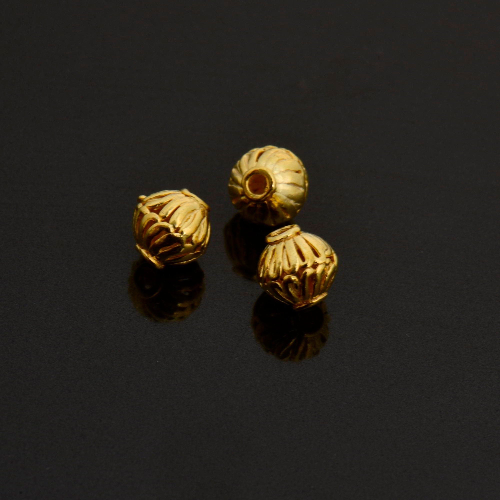 24K Gold Vermeil Striated Bicone Beads, Handmade Silver Beads in 24K Gold, 925 Solid Silver Beads, Spacer Beads, Jewelry Supply, VM117B
