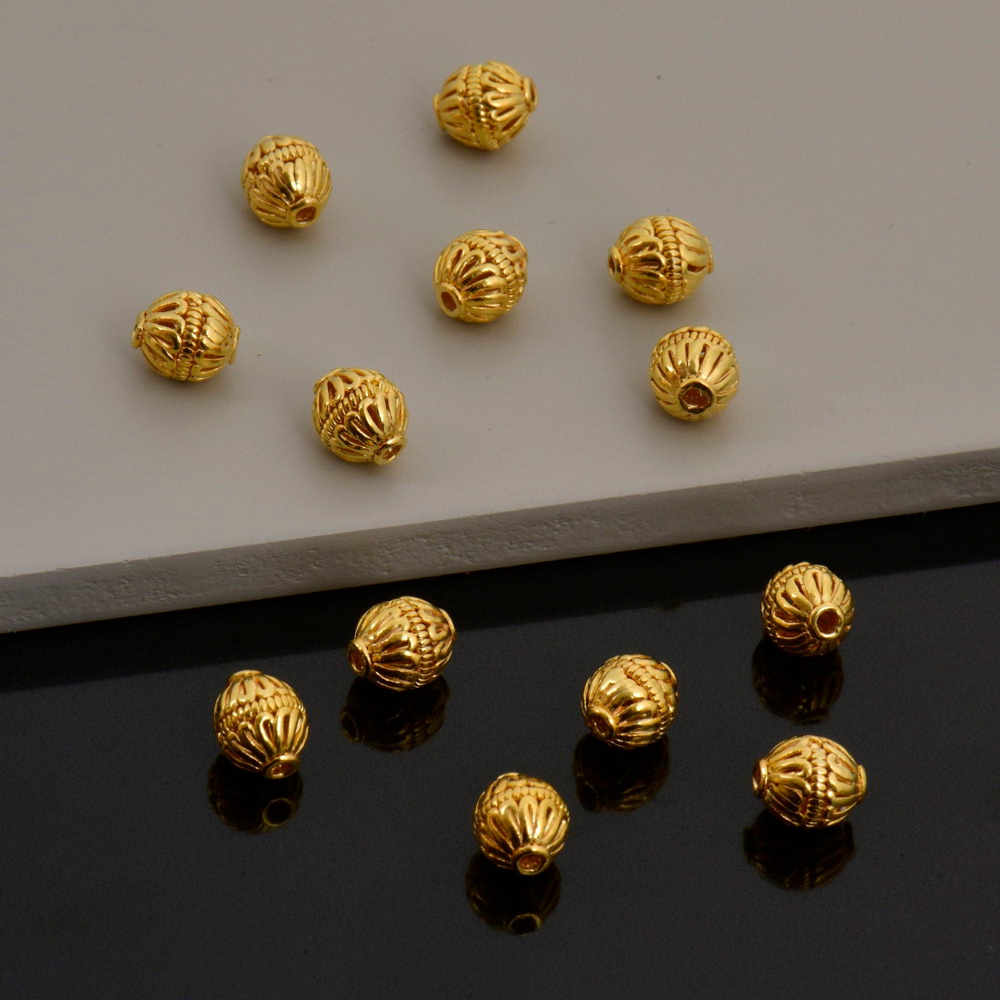 24K Gold Vermeil Striated Bicone Beads, Handmade Silver Beads in 24K Gold, 925 Solid Silver Beads, Spacer Beads, Jewelry Supply, VM117C