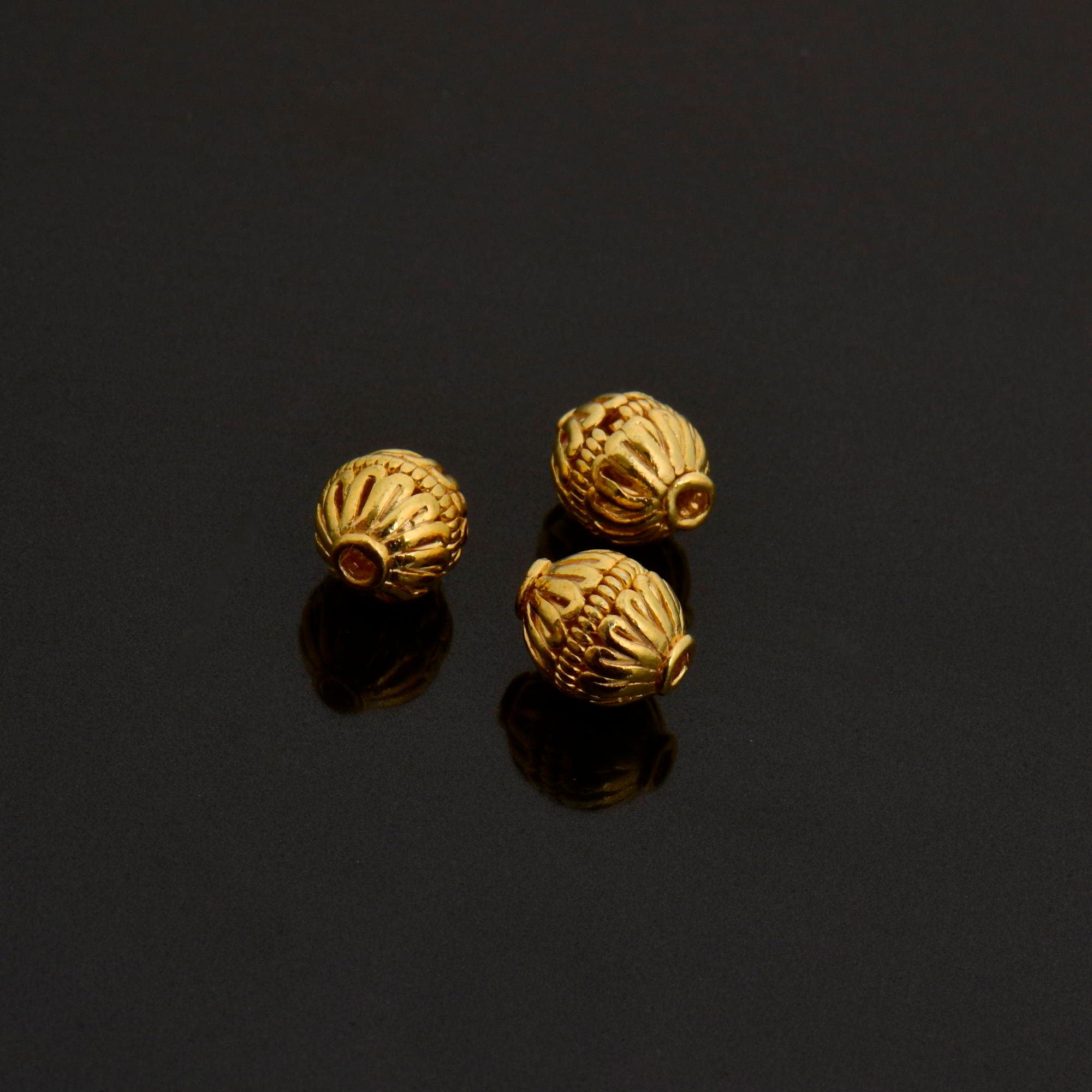 24K Gold Vermeil Striated Bicone Beads, Handmade Silver Beads in 24K Gold, 925 Solid Silver Beads, Spacer Beads, Jewelry Supply, VM117C