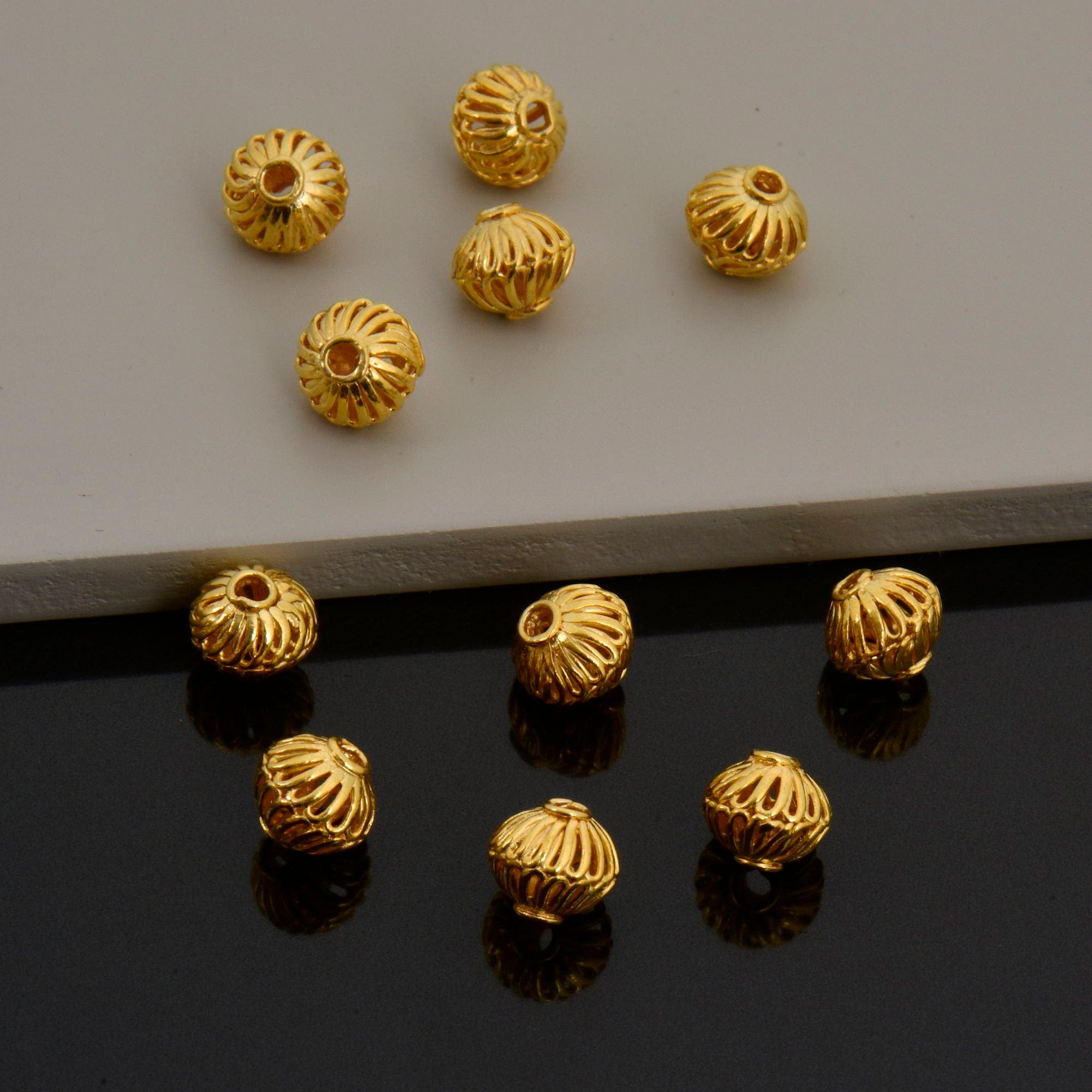 24K Gold Vermeil Striated Bicone Beads, Handmade Silver Beads in 24K Gold, 925 Solid Silver Beads, Spacer Beads, Jewelry Supply, VM117D