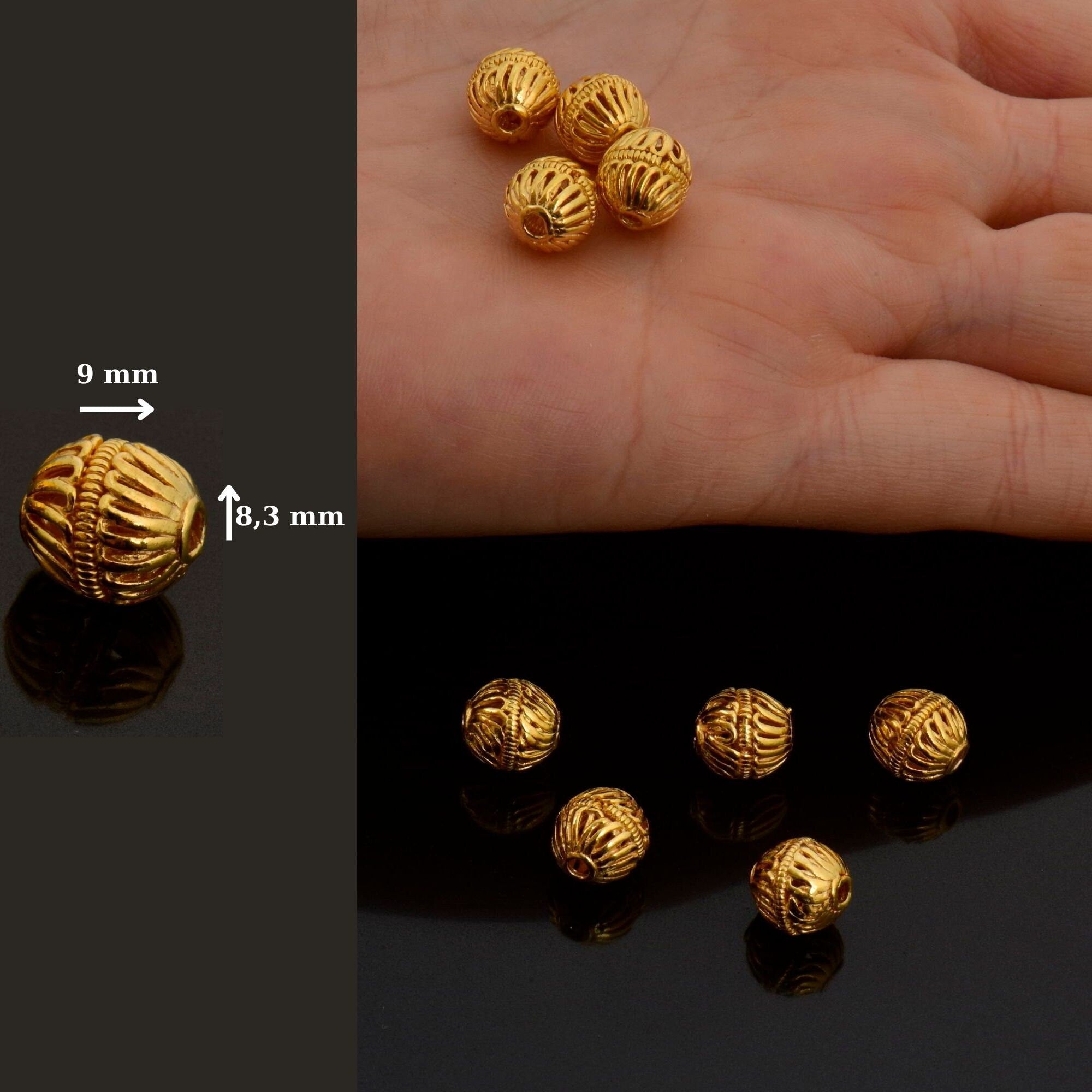 24K Gold Vermeil Striated Bicone Beads, Handmade Silver Beads in 24K Gold, 925 Solid Silver Beads, Spacer Beads, Jewelry Supply, VM117E