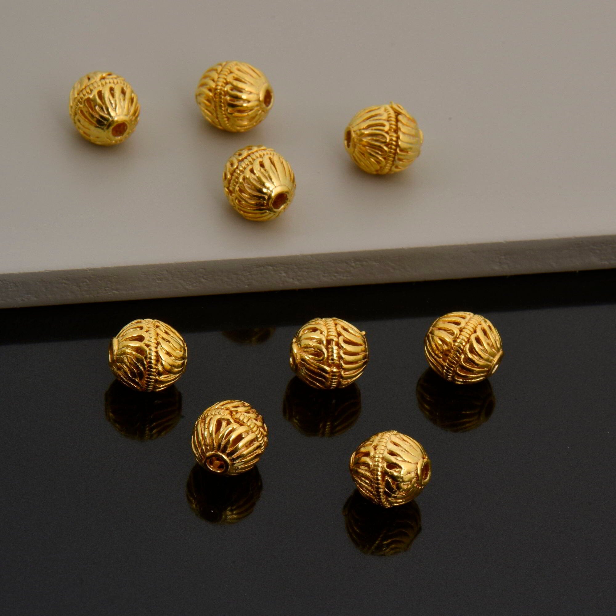 24K Gold Vermeil Striated Bicone Beads, Handmade Silver Beads in 24K Gold, 925 Solid Silver Beads, Spacer Beads, Jewelry Supply, VM117E