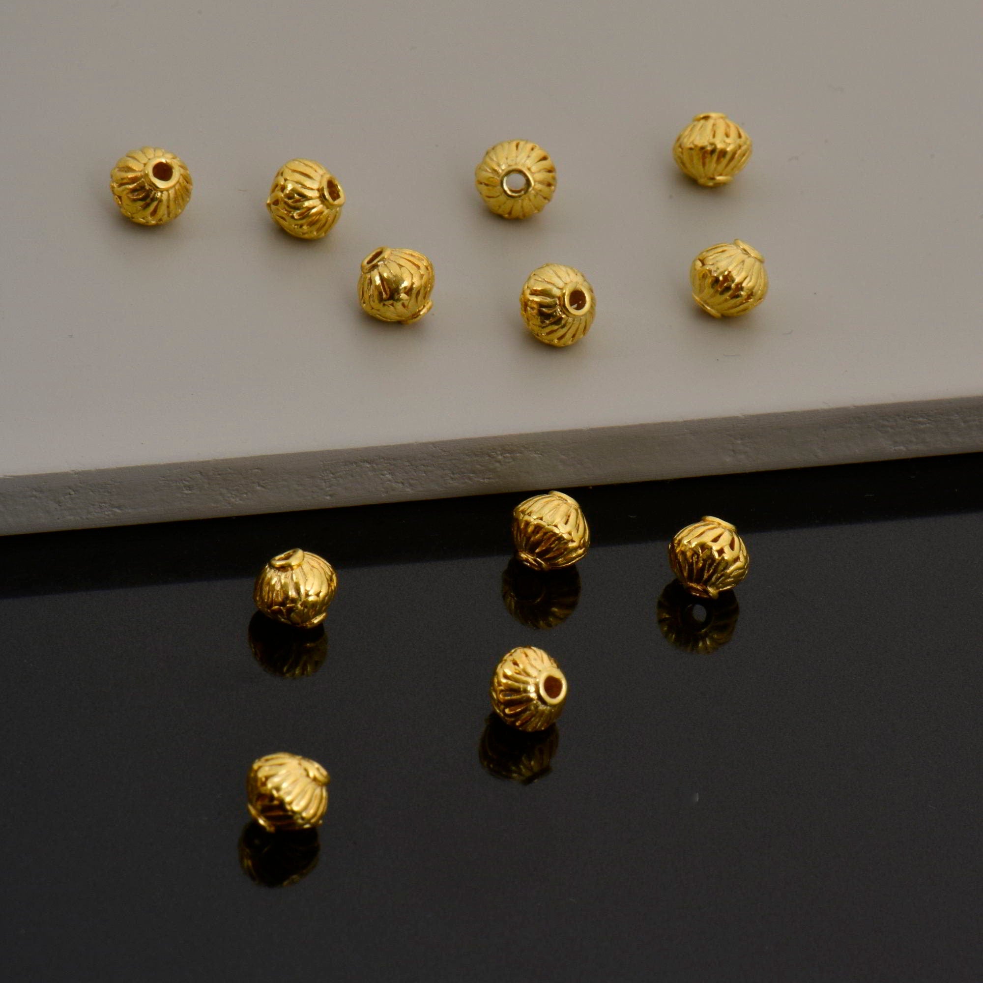 24K Gold Vermeil Striated Bicone Beads, Handmade Silver Beads in 24K Gold, 925 Solid Silver Beads, Spacer Beads, Jewelry Supply, M/VM117 A-E