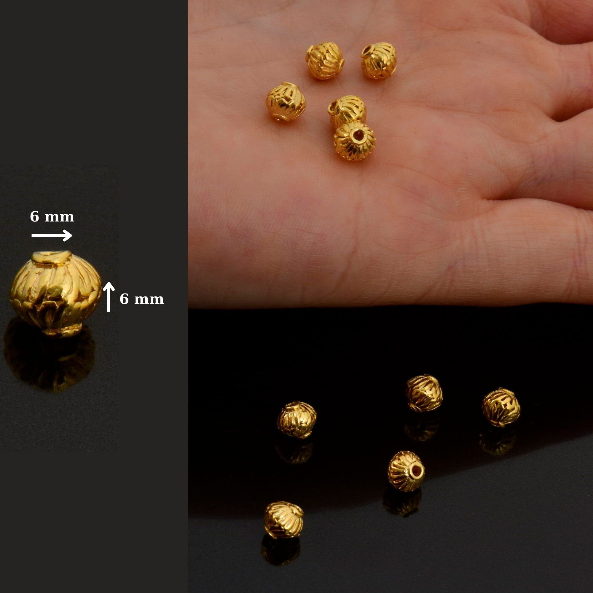 24K Gold Vermeil Striated Bicone Beads, Handmade Silver Beads in 24K Gold, 925 Solid Silver Beads, Spacer Beads, Jewelry Supply, M/VM117 A-E