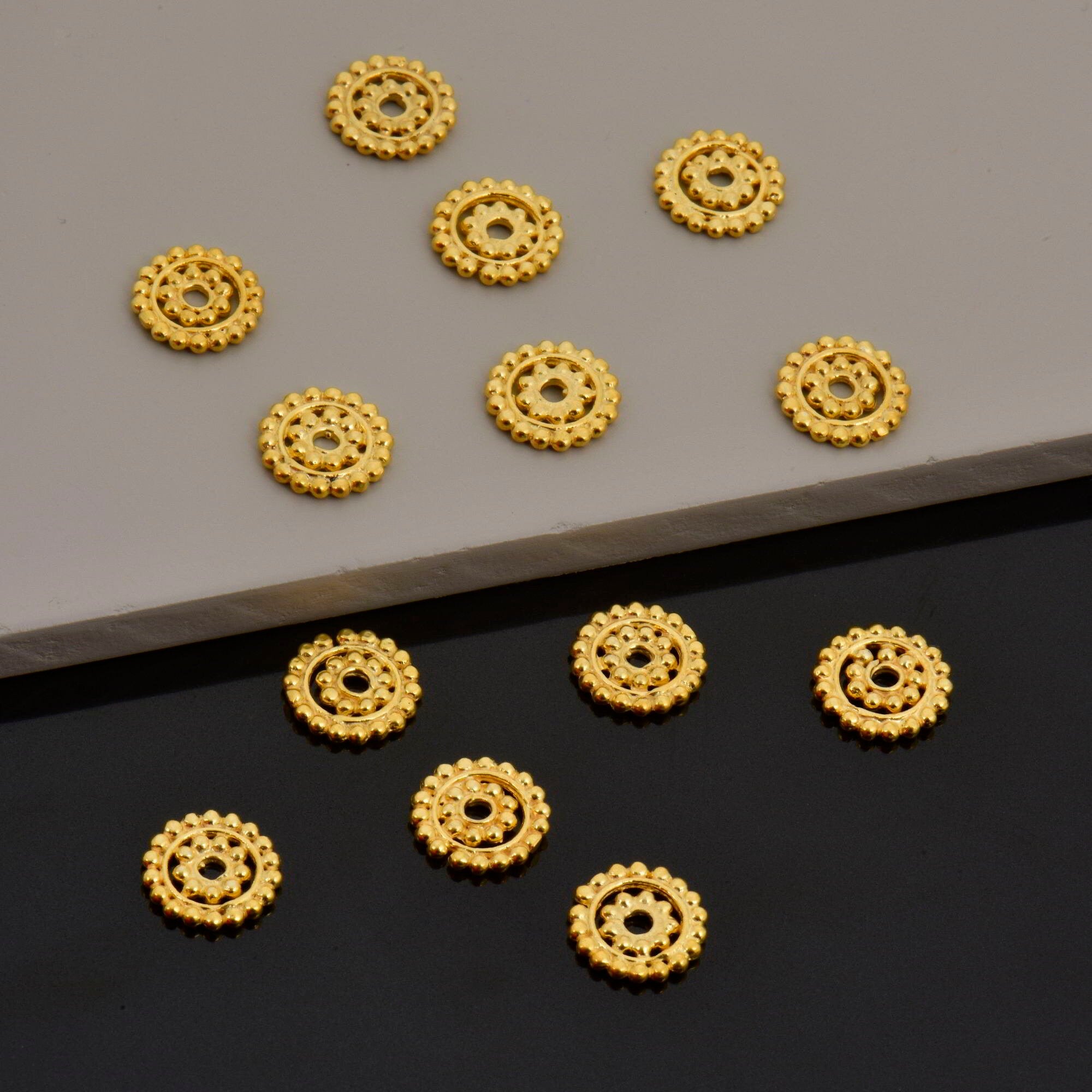 24K Gold Vermeil Separators, Handmade Silver Beads in 24K Gold, 925 Solid Silver Beads, Spacer Beads, Jewelry Supply, VM132B