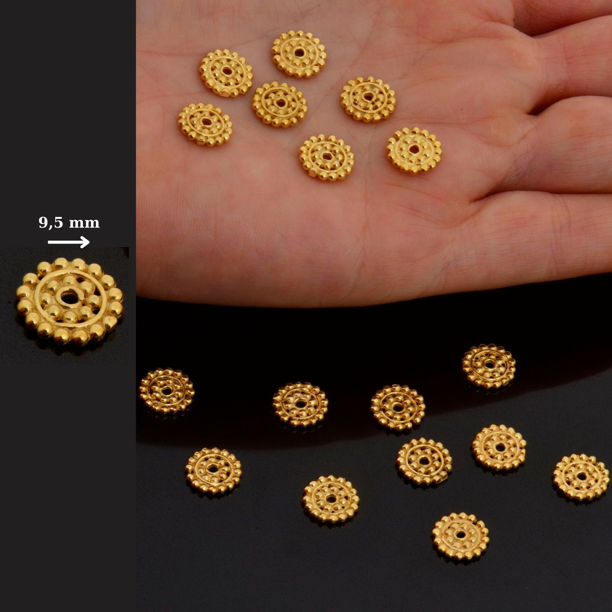 24K Gold Vermeil & 925 Silver Separators, Handmade Silver Beads in Gold, Solid Silver Beads, Spacer Beads, Jewelry Supply, M/VM132 A-B