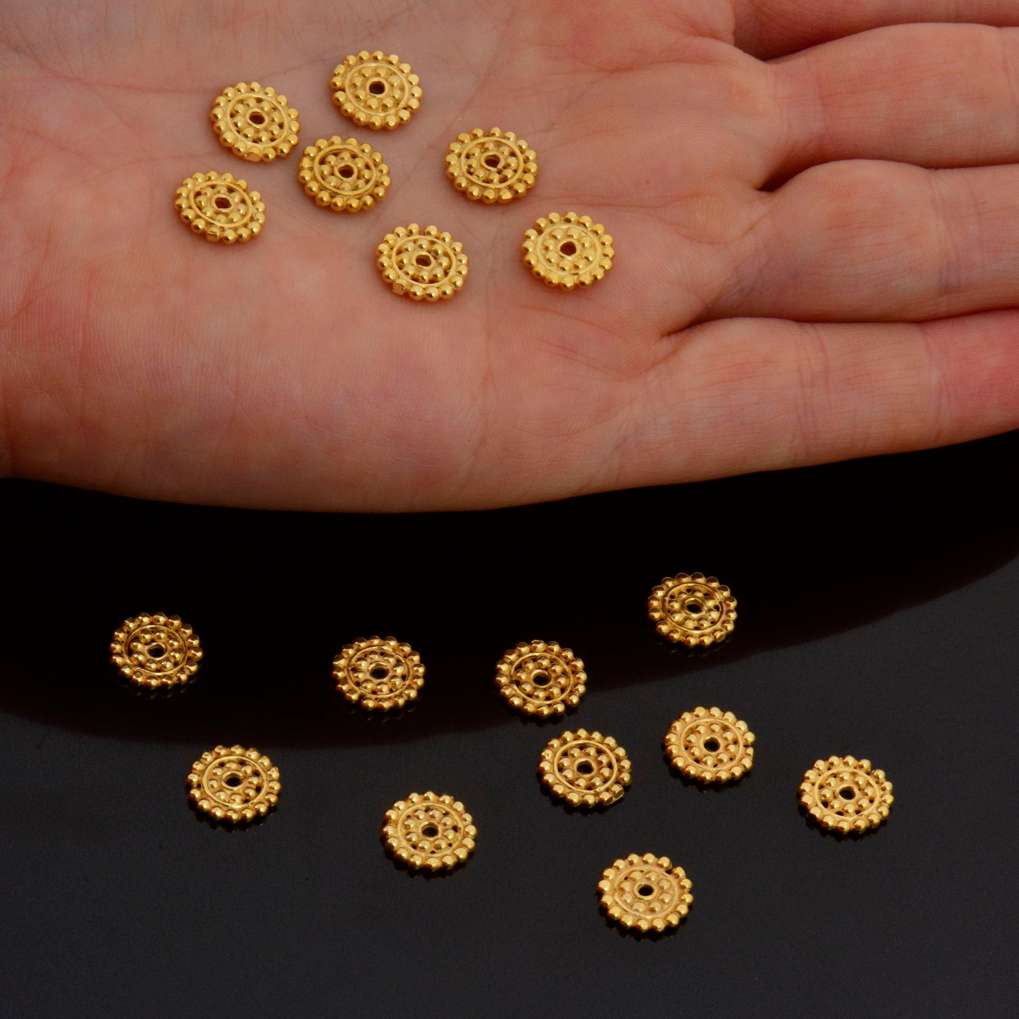 24K Gold Vermeil & 925 Silver Separators, Handmade Silver Beads in Gold, Solid Silver Beads, Spacer Beads, Jewelry Supply, M/VM132 A-B