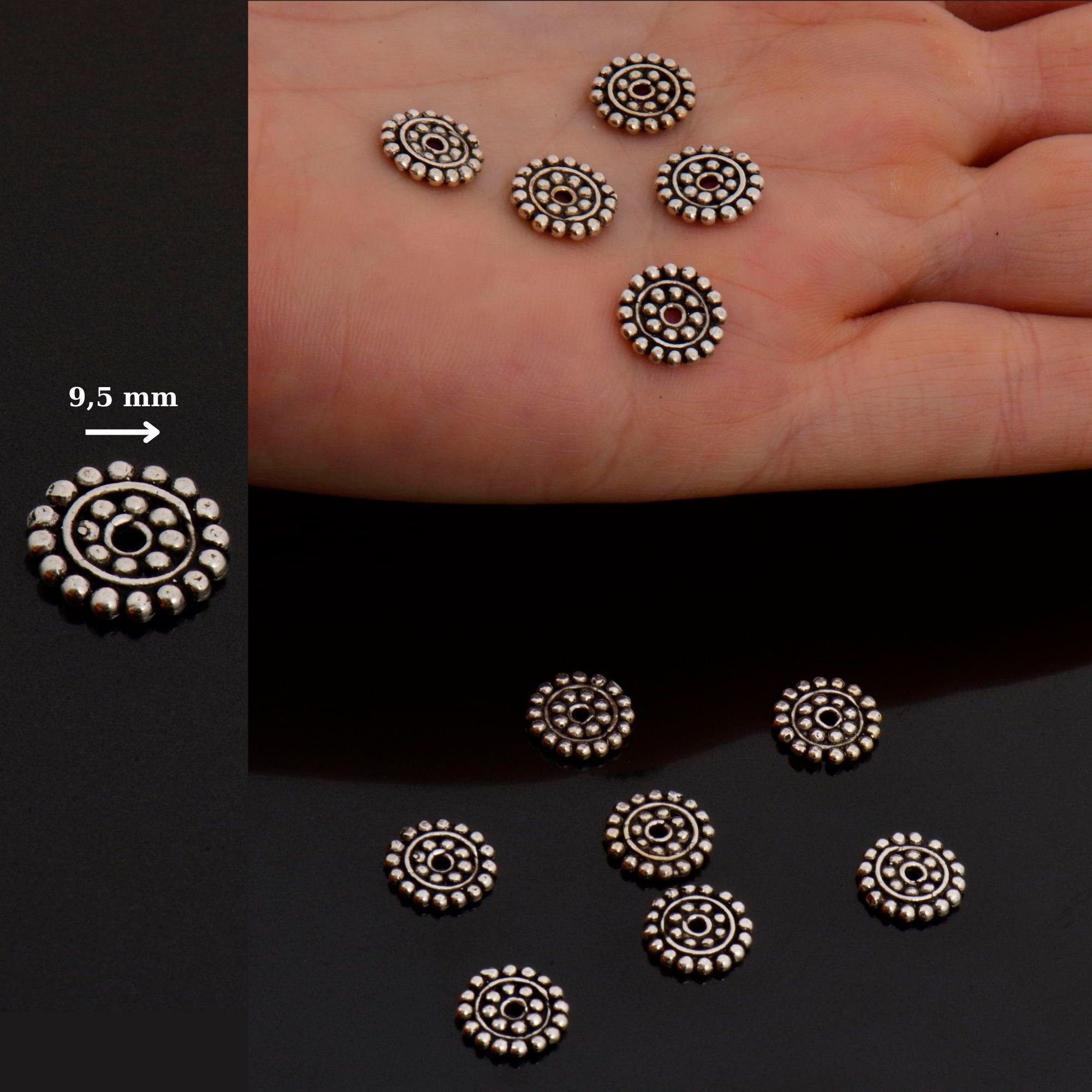 24K Gold Vermeil & 925 Silver Separators, Handmade Silver Beads in Gold, Solid Silver Beads, Spacer Beads, Jewelry Supply, M/VM132 A-B