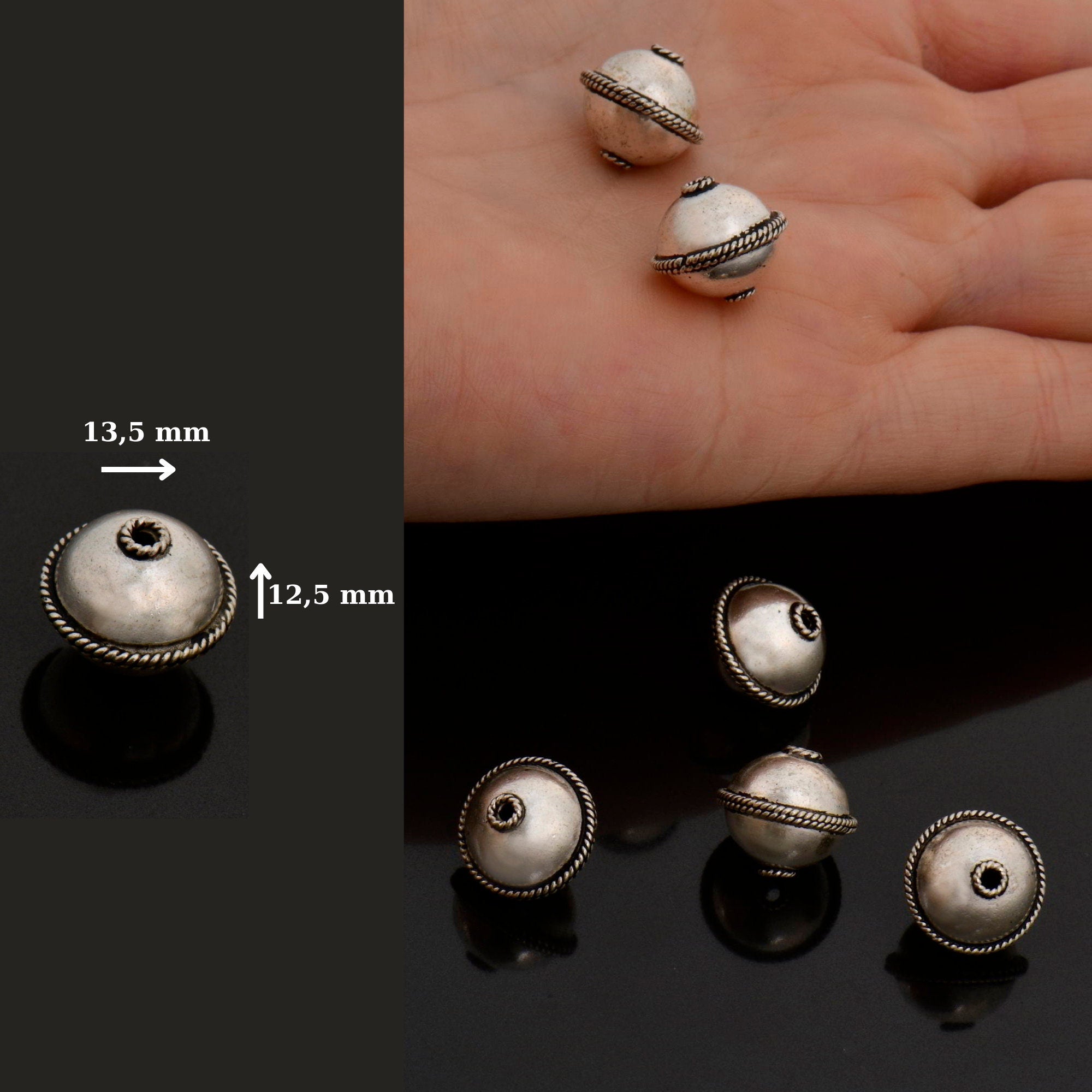 925 Sterling Silver Flying Saucer Beads, Handmade Silver Beads, Solid Silver Beads, Spacer Beads, Handmade Beads, Jewelry Supply, M118C