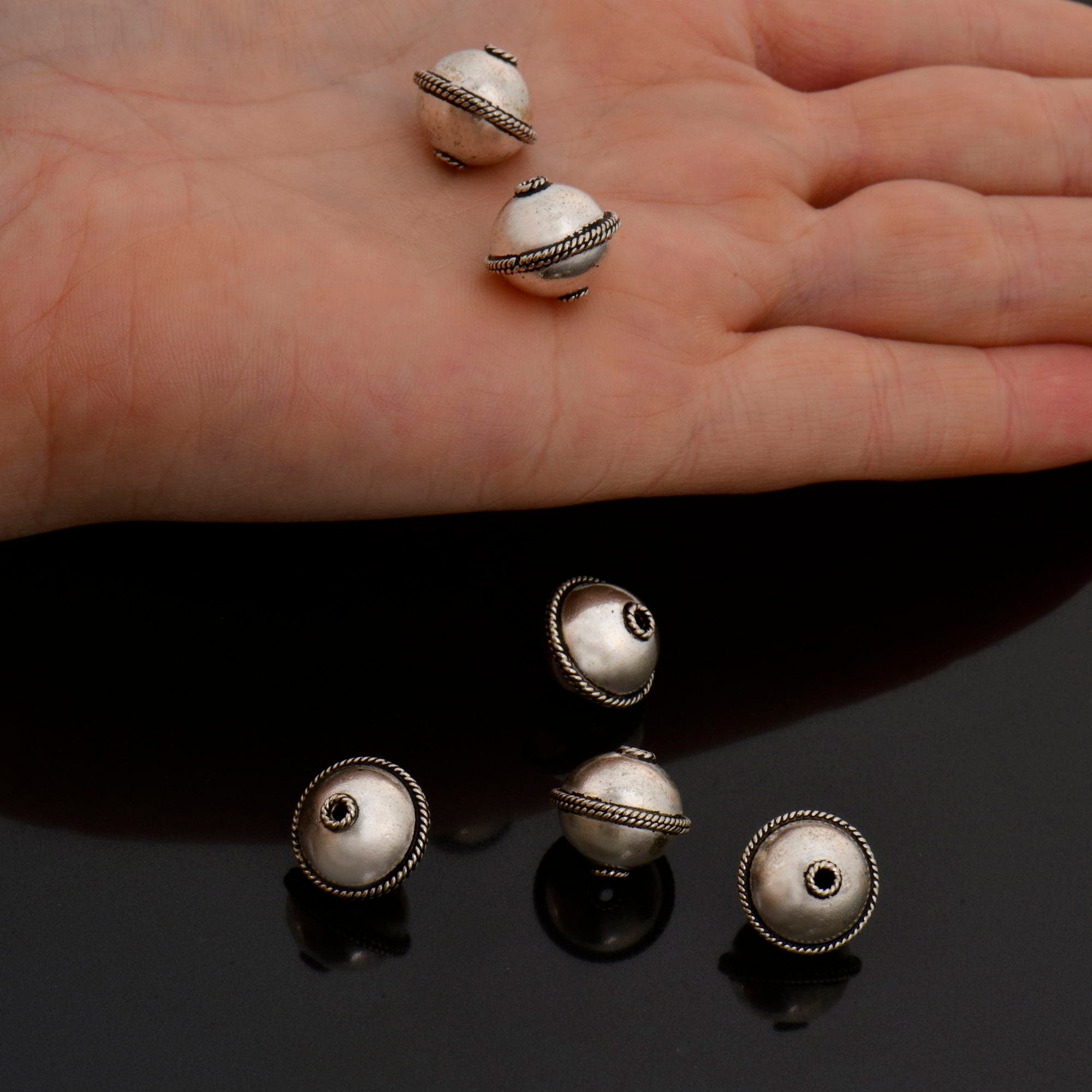 925 Sterling Silver Flying Saucer Beads, Handmade Silver Beads, Solid Silver Beads, Spacer Beads, Handmade Beads, Jewelry Supply, M118C