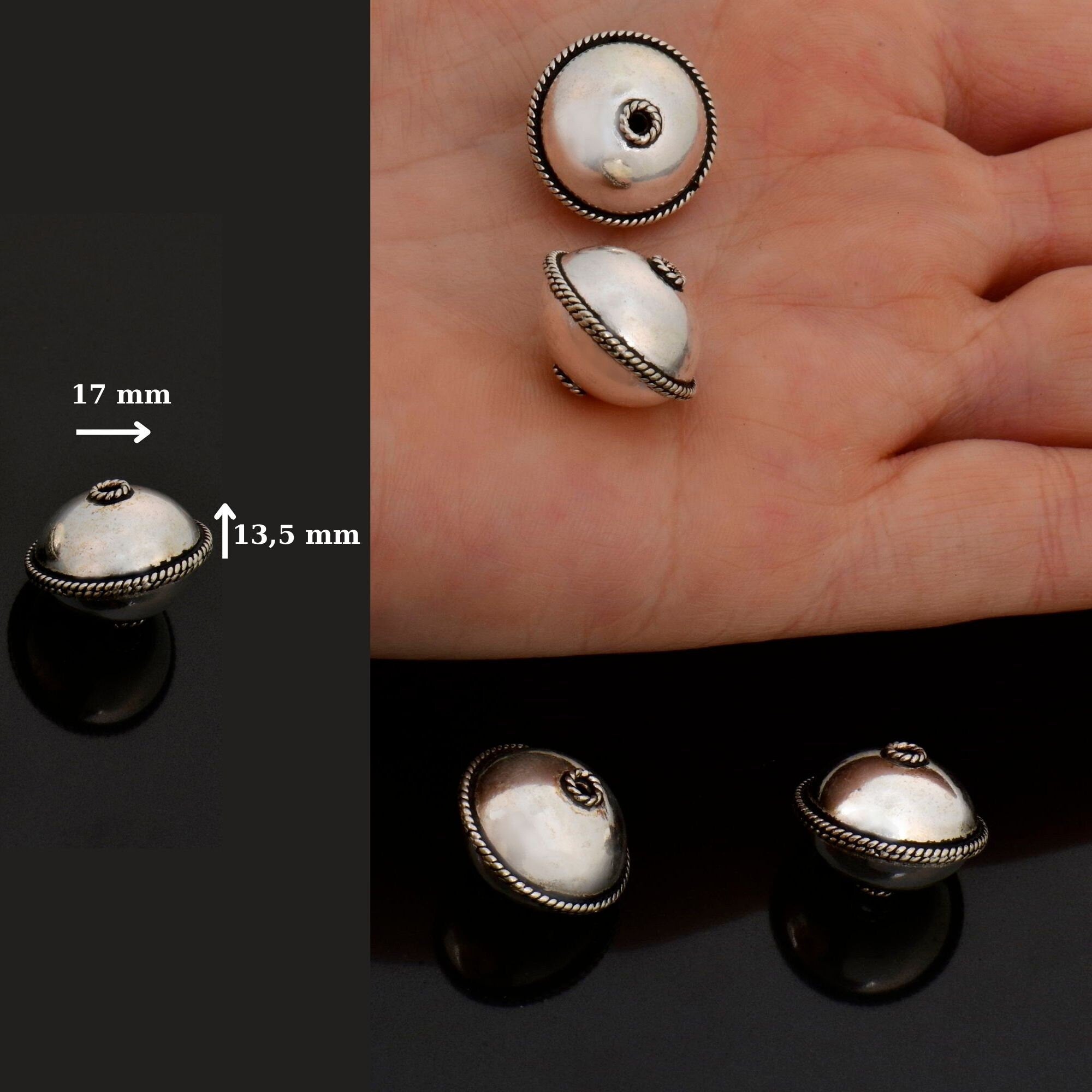 925 Sterling Silver Flying Saucer Beads, Handmade Silver Beads, Solid Silver Beads, Spacer Beads, Handmade Beads, Jewelry Supply, M118D