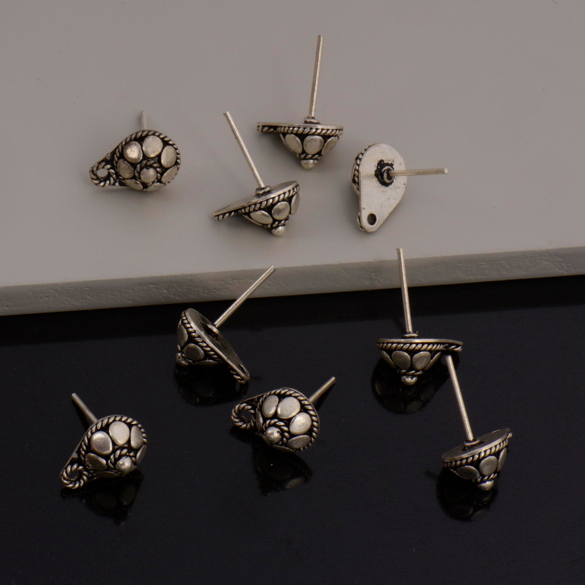 925 Sterling Silver Ear Post, Antique Silver Earring Studs with Loop, Solid Silver Earring Posts, Jewelry Making Findings, M136