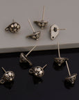 925 Sterling Silver Ear Post, Antique Silver Earring Studs with Loop, Solid Silver Earring Posts, Jewelry Making Findings, M136