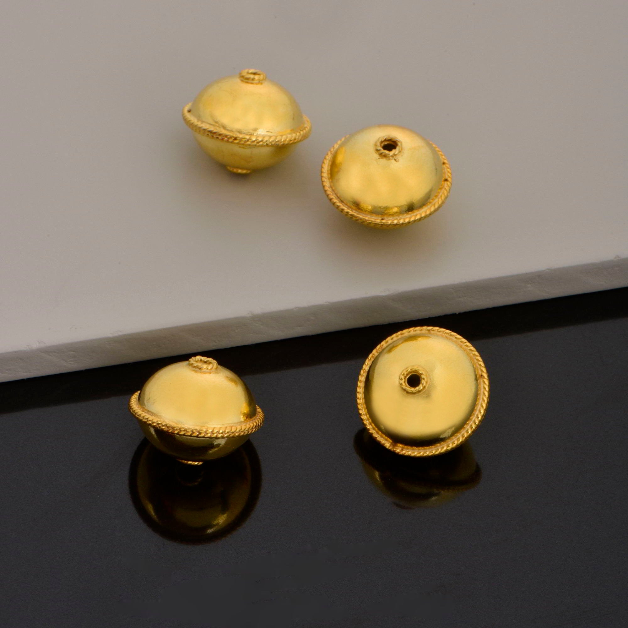 24K Gold Vermeil Flying Saucer Beads, Handmade Silver Beads in 24K Gold, 925 Solid Silver Beads, Handmade Beads, Jewelry Supply, VM118D